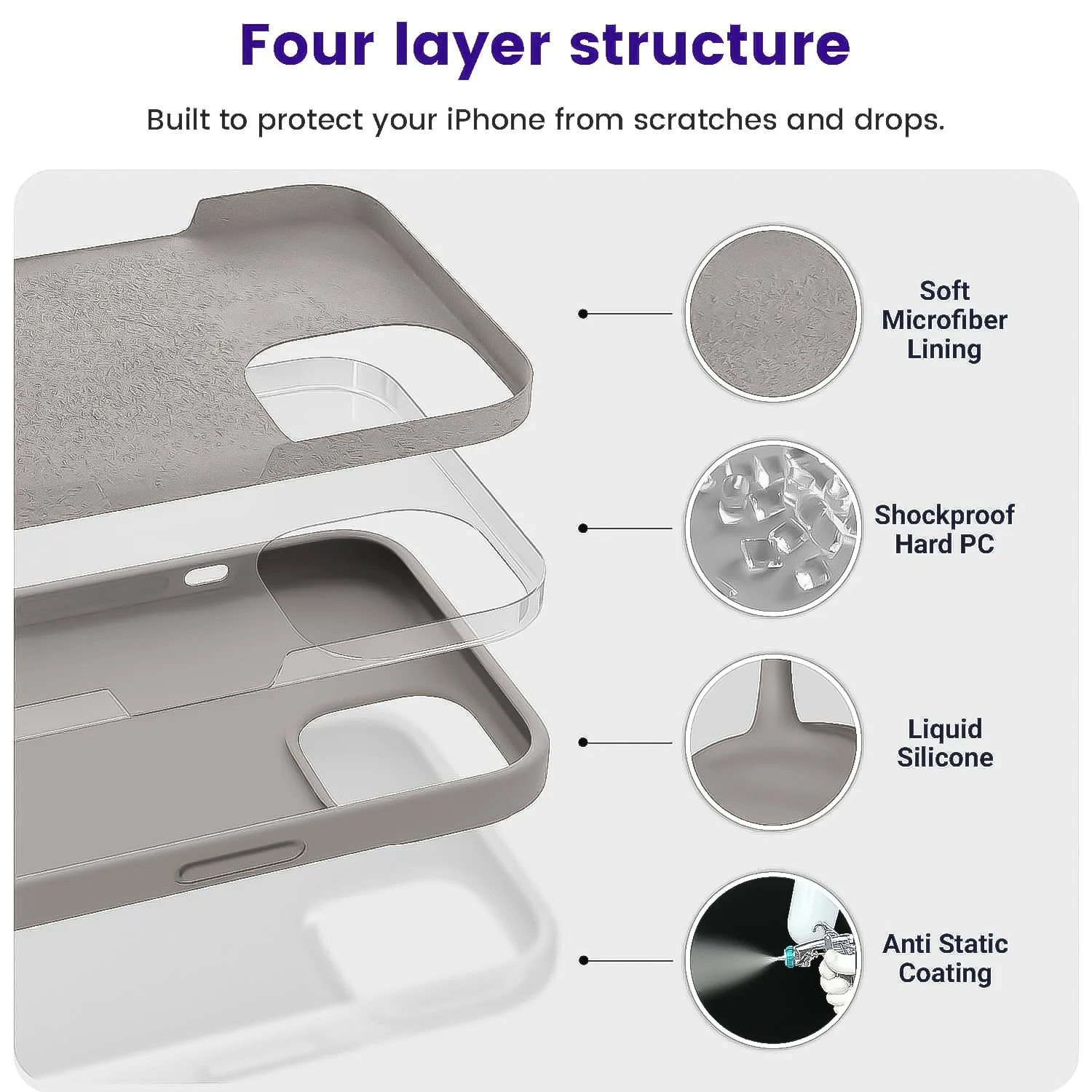 DL3 Mobilak Liquid Silicone Protective Case for iPhone 15 with Camera Protection and Microfiber Lining - Off White