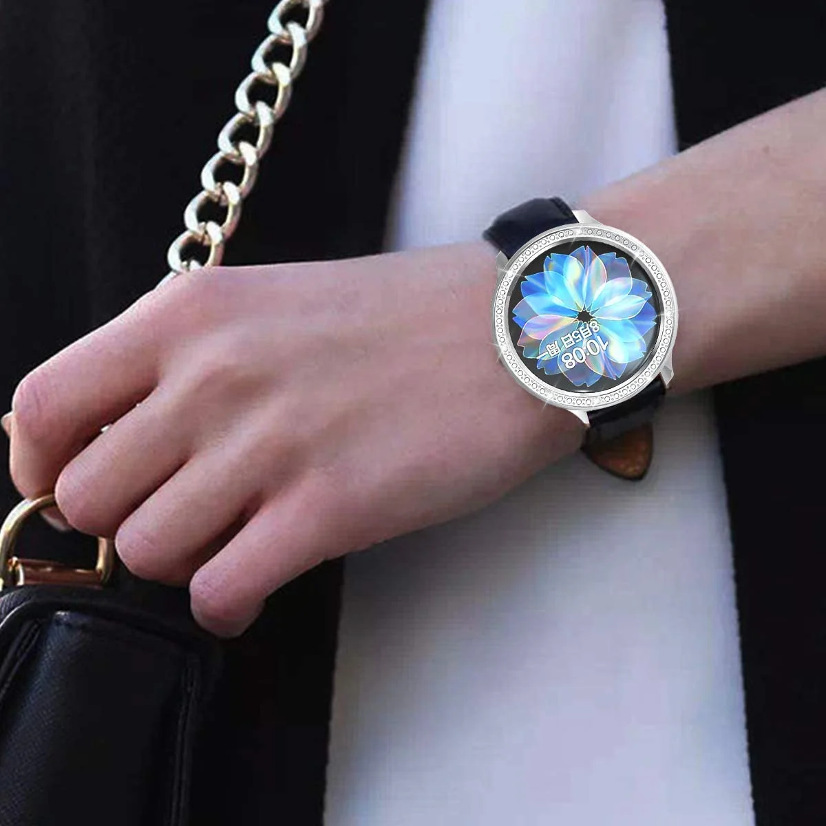DL3 Mobilak Bumper Diamond Case Compatible with Samsung Galaxy Watch Active 2 44mm, Bling Crystal Diamonds PC Plastic Protector Case Cover Frame For Galaxy Watch Active2 44 mm - Silver