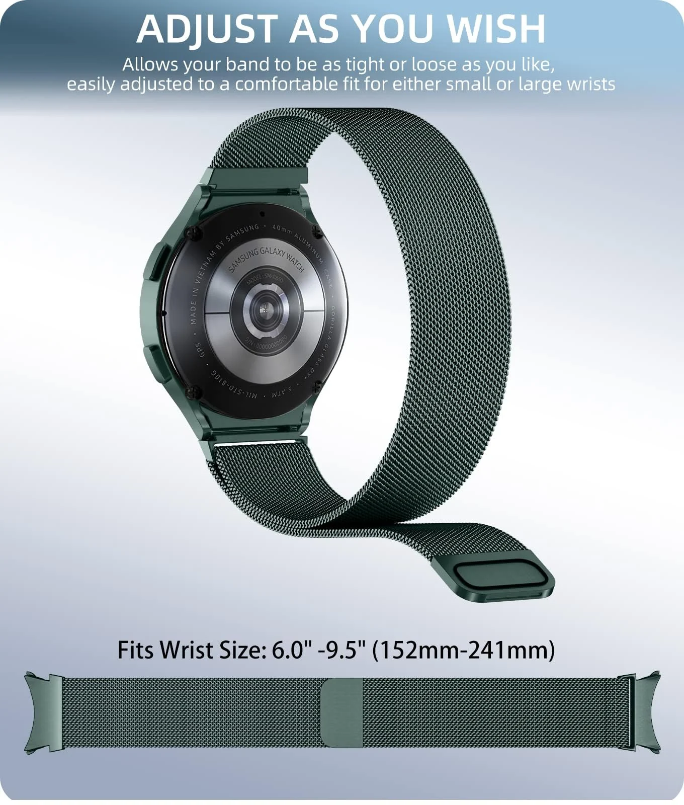 DL3 Mobilak Band stainless steel Magnetic 22MM Strap For Samsung Galaxy Watch 3 45mm/Watch 46mm/Gear S3/Huawei watch GT4 GT3 46MM/Watch 3&4/3&4 Pro/GT2E/GT2 Pro/GT GT2 46MM/Amazfit GTR 2/2e/3/4/3 Pro - Dark Green