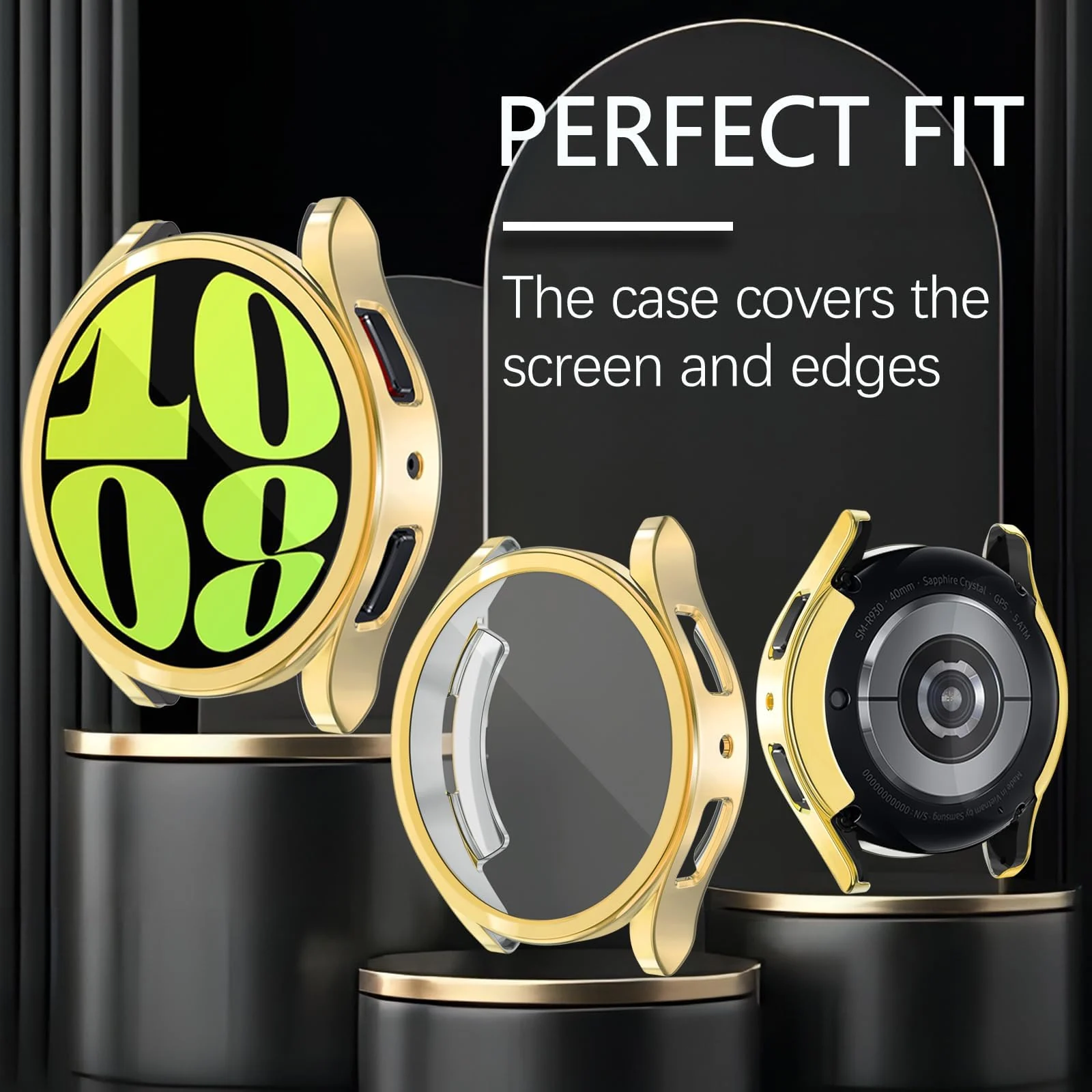 DL3 Mobilak Screen Protector Case for Samsung Galaxy Watch 6 44mm, Flexible TPU Cover Shockproof Protective Case Plated Bumper Shell Galaxy Watch 6 44mm - Gold