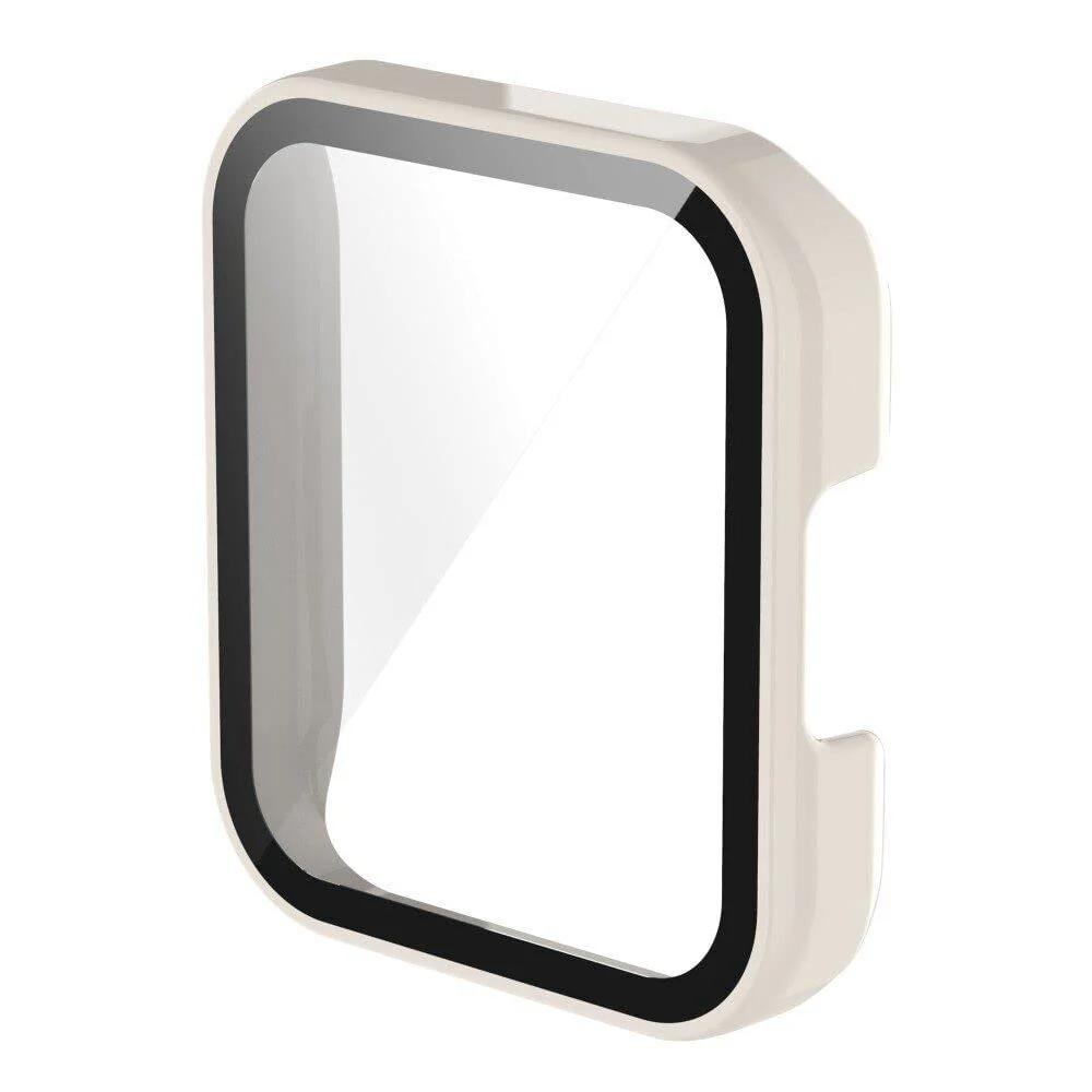 DL3 Mobilak Protective Case Compatible with Xiaomi Mi Redmi Watch 2 Lite, 9H Hardness PC Case Bumper Full Slim Protective Cover with Tempered Glass For Redmi Watch2 Lite - Ivory White