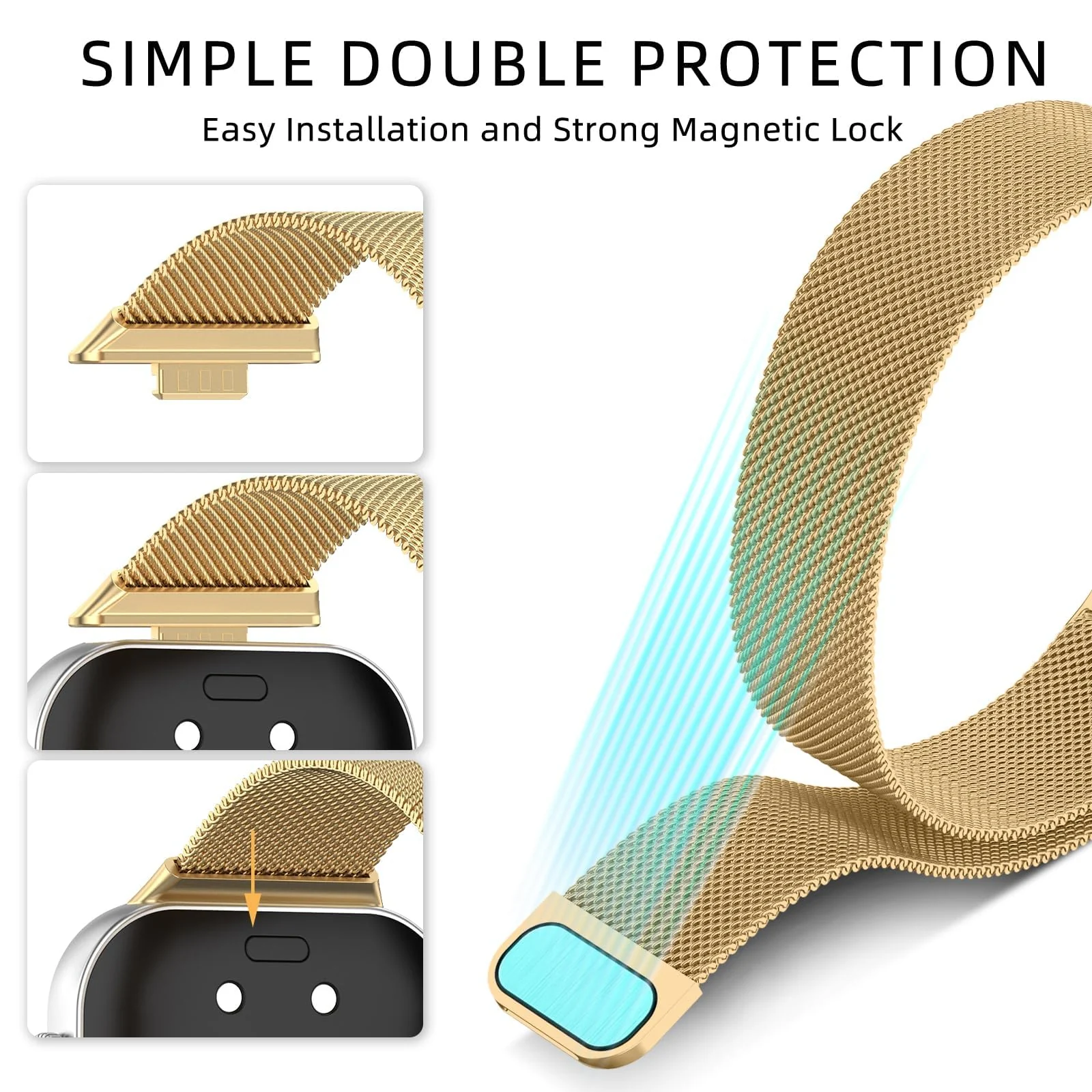 DL3 Mobilak Bracelet Compatible with Huawei Watch Fit 3, Stainless Steel Replacement Straps, Mesh Metal Watch Strap, Magnetic Adjustable Replacement Strap For Huawei Watch Fit3 - Gold