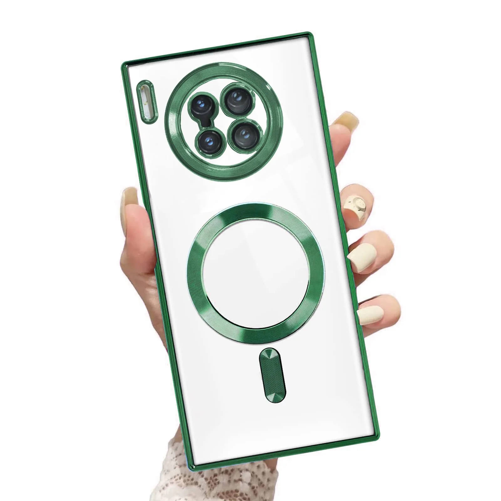 DL3 Mobilak Clear MagSafe-Compatible Magnetic Case for Huawei Mate 30 Pro with Camera Protection and Shockproof Design - Green