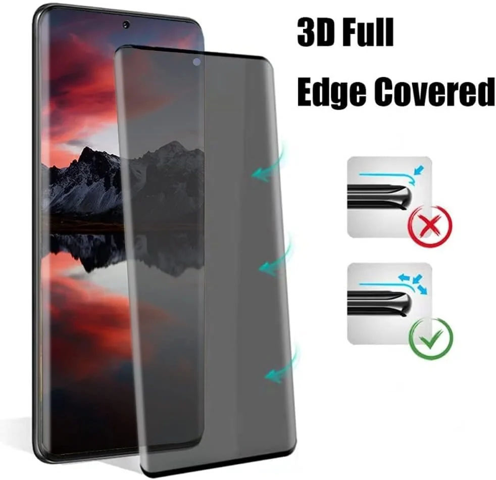DL3 Mobilak Screen Protector for Samsung Galaxy S22 Ultra 5G Glass Fingerprint Reader Support 3D Curved Anti-Spy Tempered Glass Screen Protector - Privacy