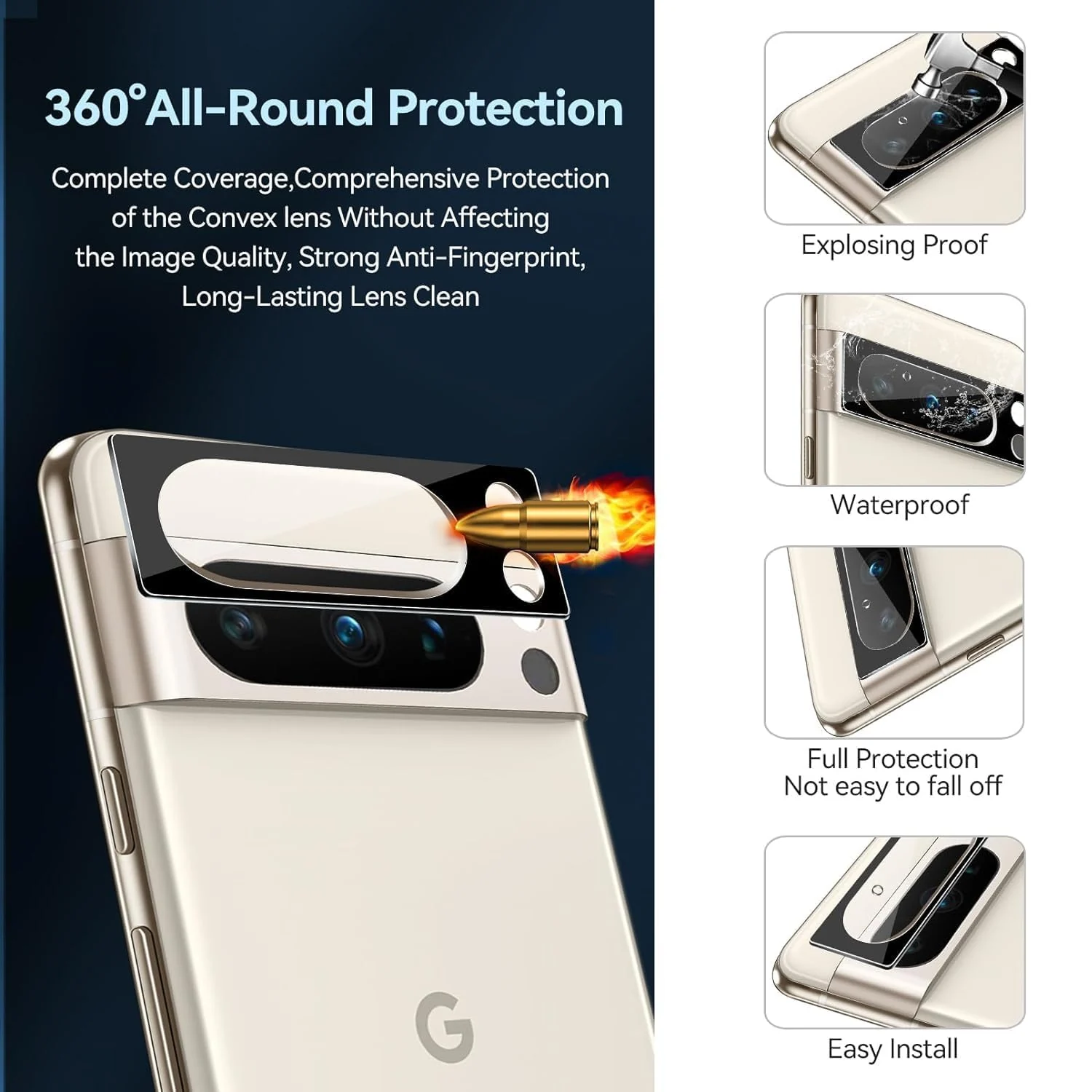 DL3 Mobilak Google Pixel 8 Pro Camera Lens Protector Tempered Glass Screen Protector HD [Full Coverage][Anti-Scratch] Drop Protection Ultra Clear/Thin Lens Protector Case - Black