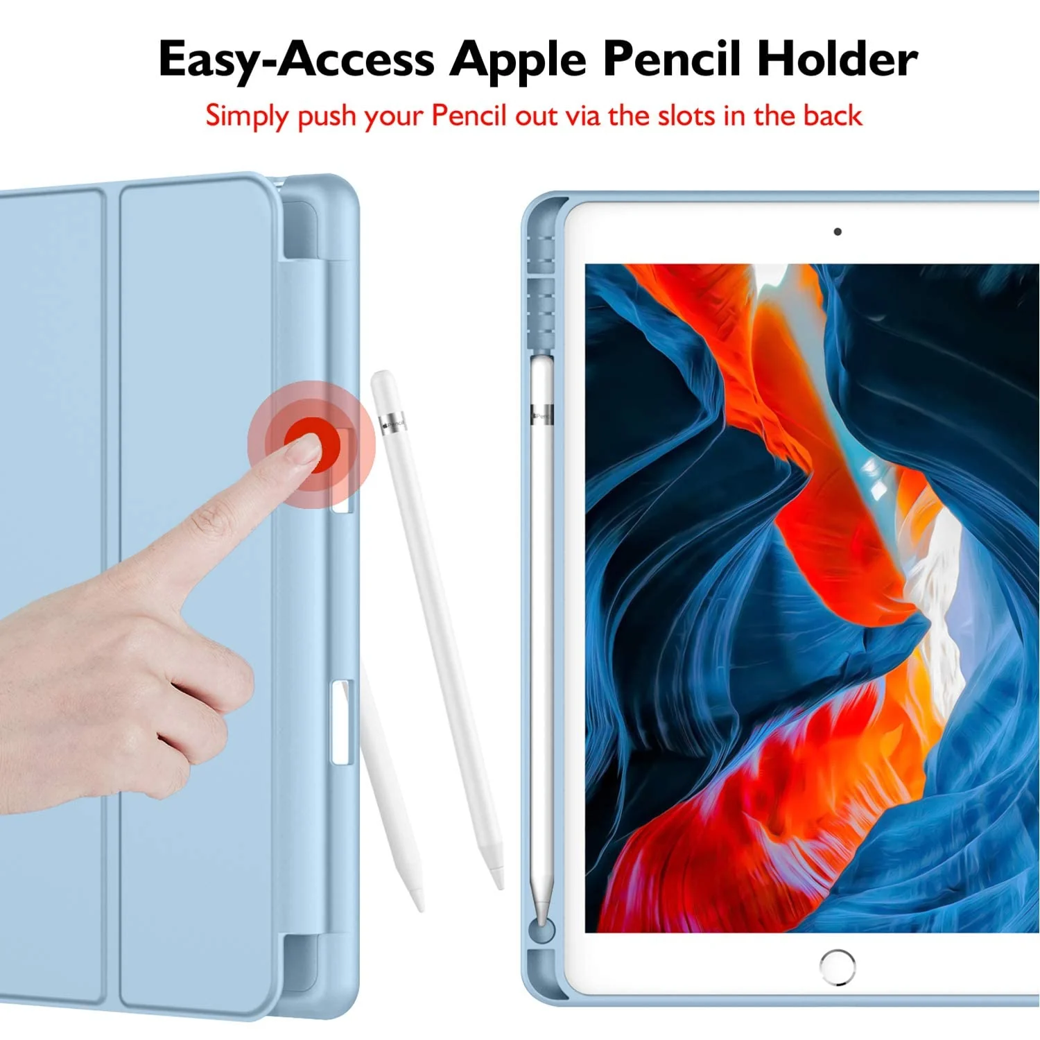 DL3 Mobilak Case For iPad 9.7-inch, (2018/2017), iPad Pro 9.7 Inch 2016, iPad Air 2nd/1st Smart Cover with Pencil Holder and Soft Silicone Back, Full Body Protection, Auto Wake/Sleep - Sky Blue
