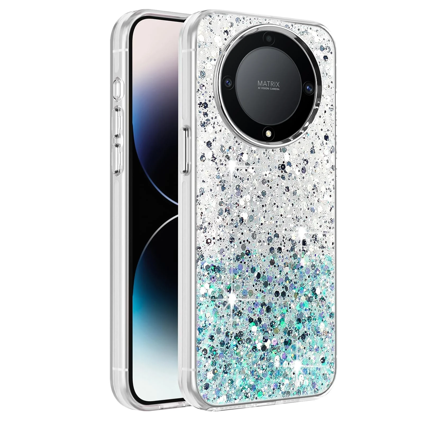 DL3 Mobilak Glitter Protective Case for Honor X9a, Supports wireless charging, Camera protection, Shock-absorbing protection - White Green