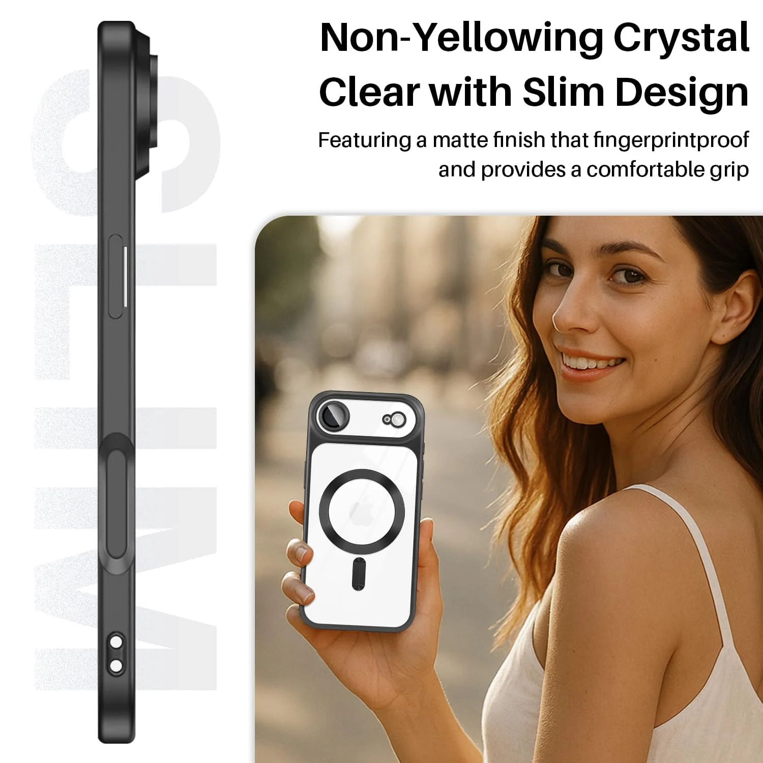 DL3 Mobilak Clear MagSafe-Compatible Magnetic Case for iPhone 17 Air / iPhone Air Phone Case / iPhone Air Case Magnetic with Camera Protection and Military-Grade Protection - Black