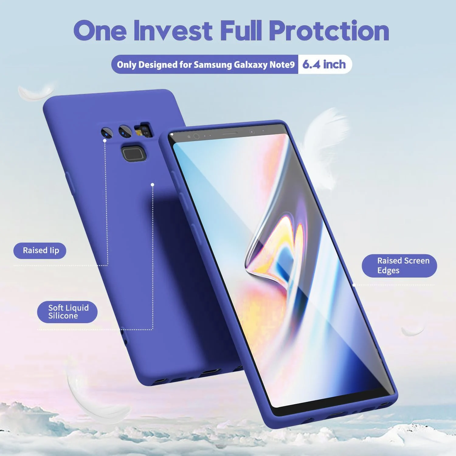DL3 Mobilak Soft Silicone Protective Case for Samsung Galaxy Note 9 with Microfiber Lining and Shockproof Design - Light Blue