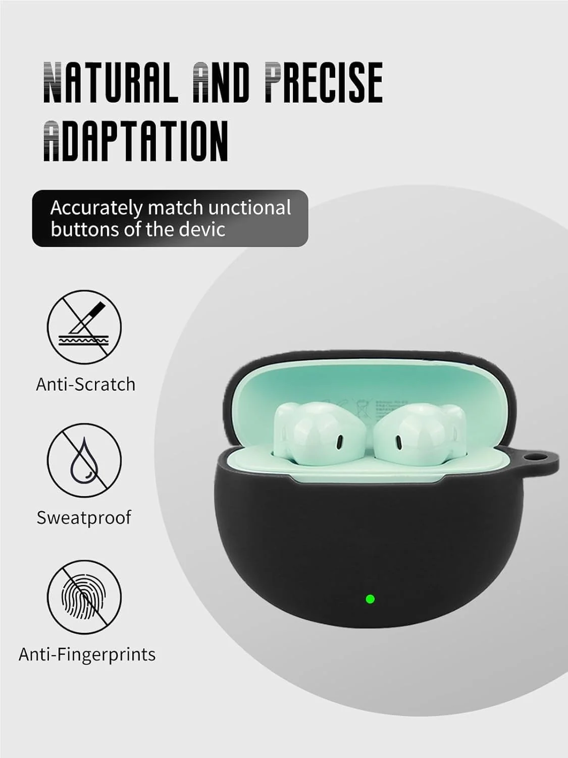 DL3 Mobilak Silicone Earbuds Case for Honor LCHSE X7i, Shock-absorbing protection, Includes a carabiner, Visible front LED - Black
