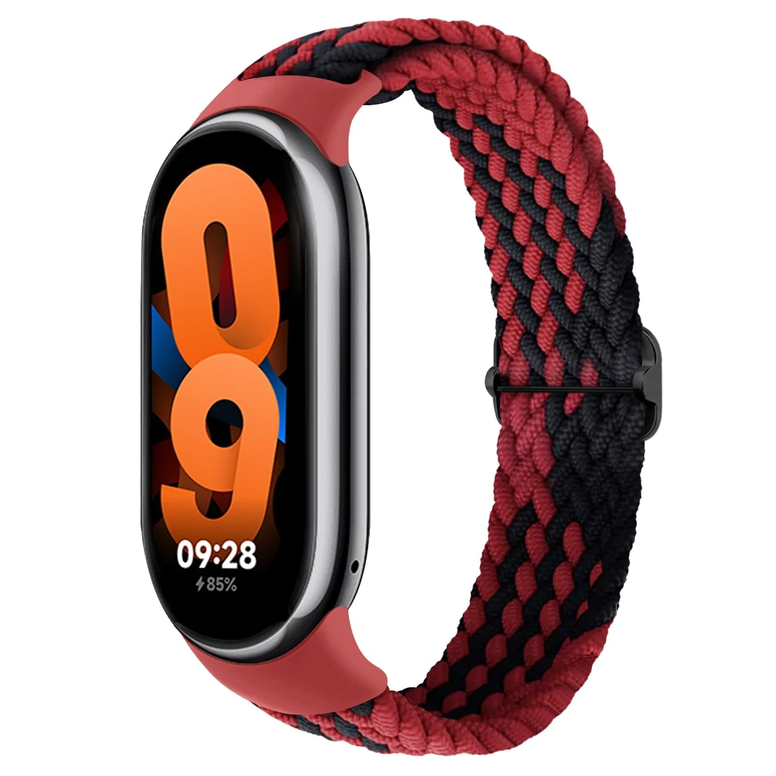 DL3 Mobilak Compatible with Xiaomi Mi Band 10/9/8 strap, Braided Solo Loop for Nylon Elastic Adjustable Replacement Wristband Compatible with Xiaomi Smart Band 8/9/10 - Red Black