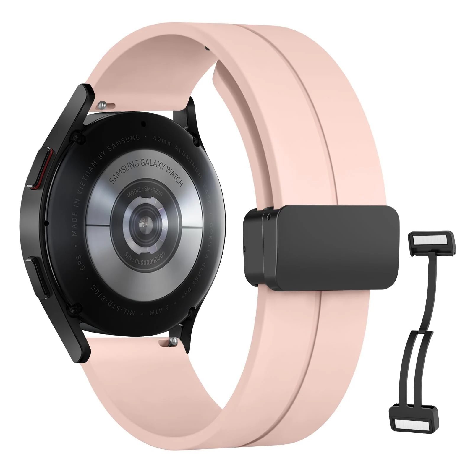 DL3 Mobilak Silicone Band Magnetic Clasp 22MM Strap For Samsung Galaxy Watch 3 45mm/Watch 46mm/Gear S3/Huawei watch GT3 GT4 46MM/Watch 3&4/3&4 Pro/GT2E/GT2 Pro/GT GT2 46MM/Amazfit GTR 2 (Sand) - Pink Sand