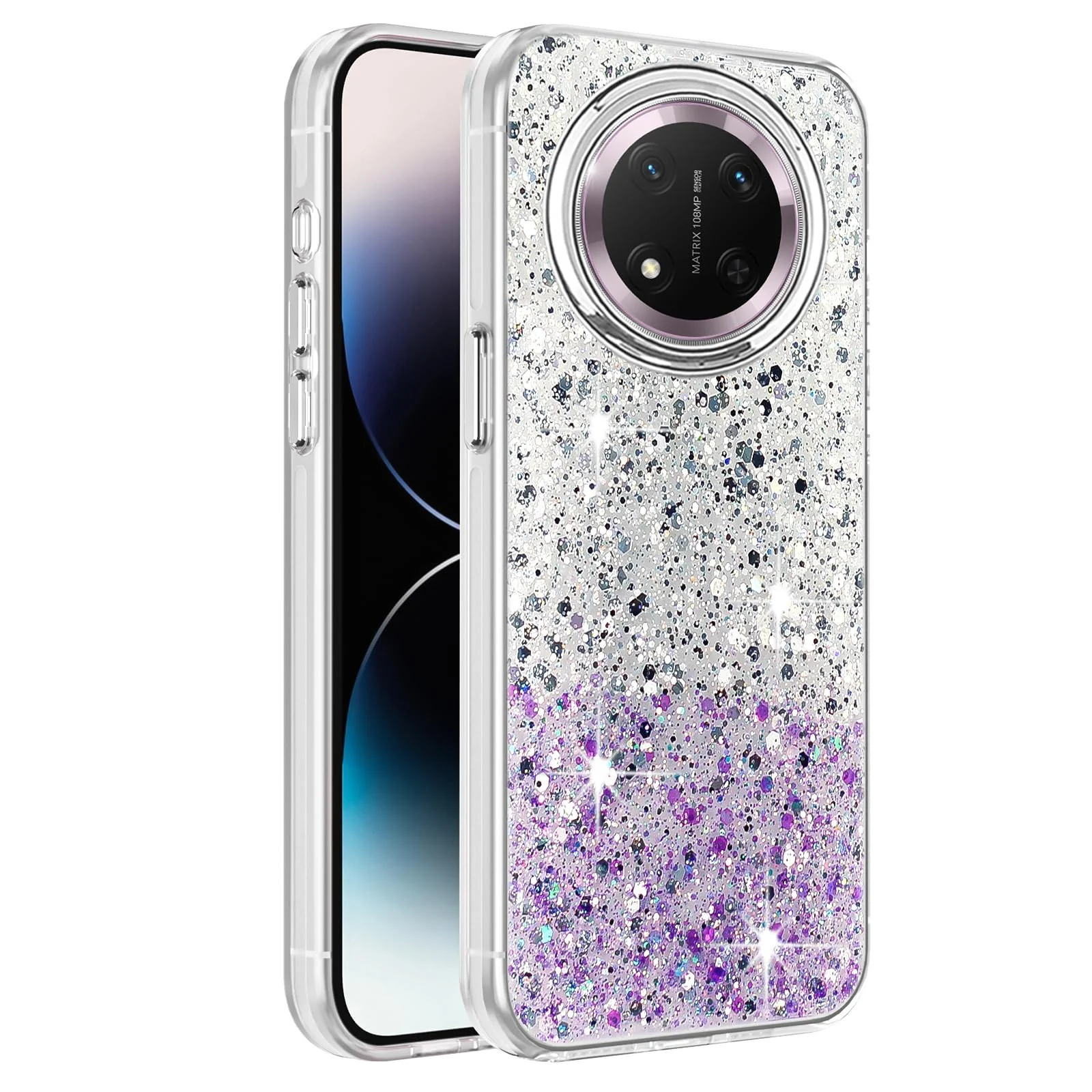 DL3 Mobilak Glitter Protective Case for Honor X9C, Supports wireless charging, Camera protection, Shock-absorbing protection - White Purple