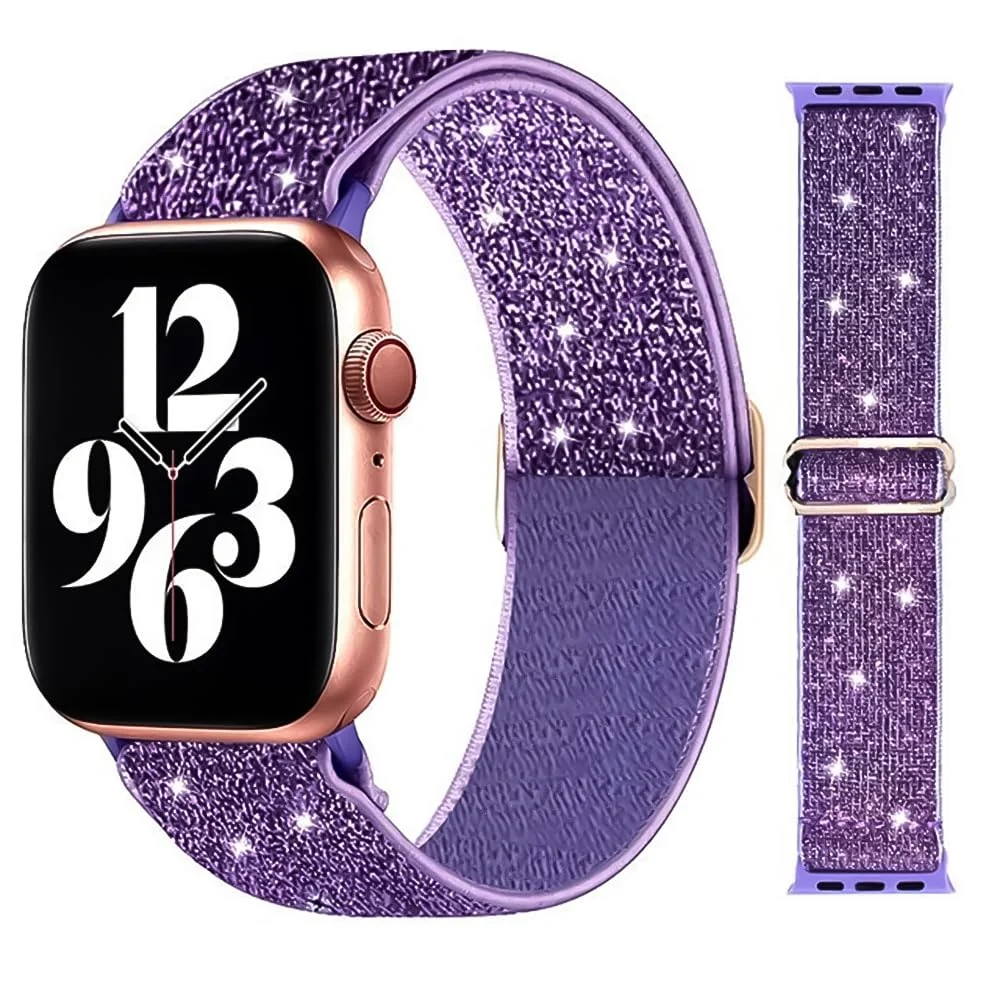 DL3 Mobilak Nylon Solo Loop Stretchy Straps For Apple Watch Band 49mm 45mm 44mm 42mm 41mm 40mm 38mm, Elastic Wristbands for Series 8 9 Ultra 7 6 5 4 3 2 1 (Shiny, 42MM/44MM/45MM/49MM) - Shiny Purple