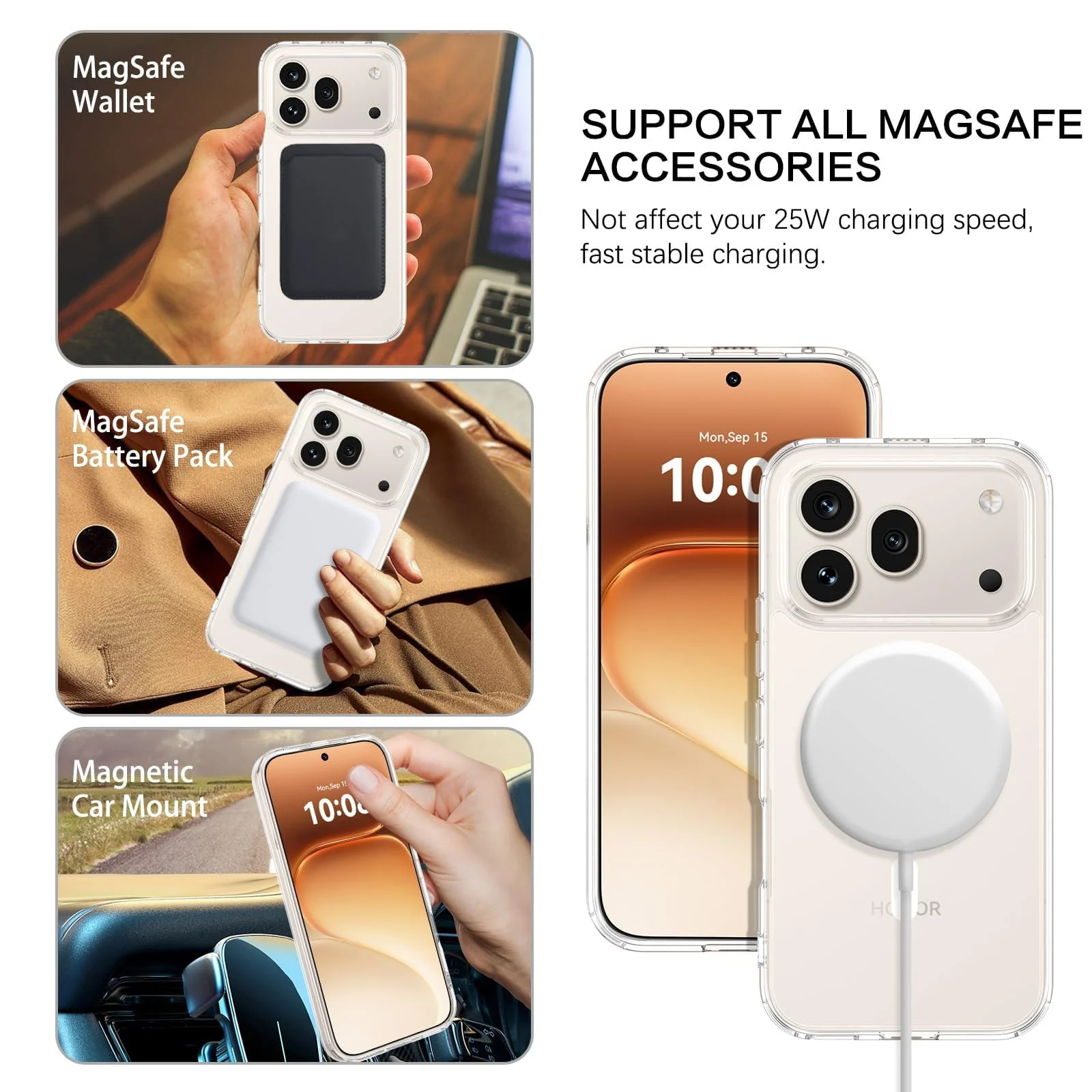 MOBIGON Slim Magnetic MagSafe-Compatible Phone Case for HONOR 600 Pro 5G, Clear