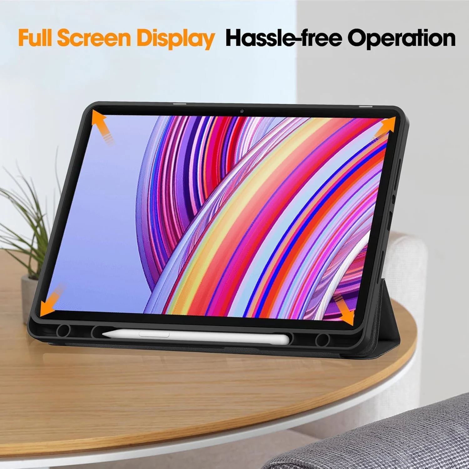 DL3 Mobilak Xiaomi Redmi Pad 2 Pro (2025) Redmi Pad Pro (2024) Case with Pen Holder, Soft TPU Back Trifold Stand Protective Smart Cover Flip, Auto Wake & Sleep - Black