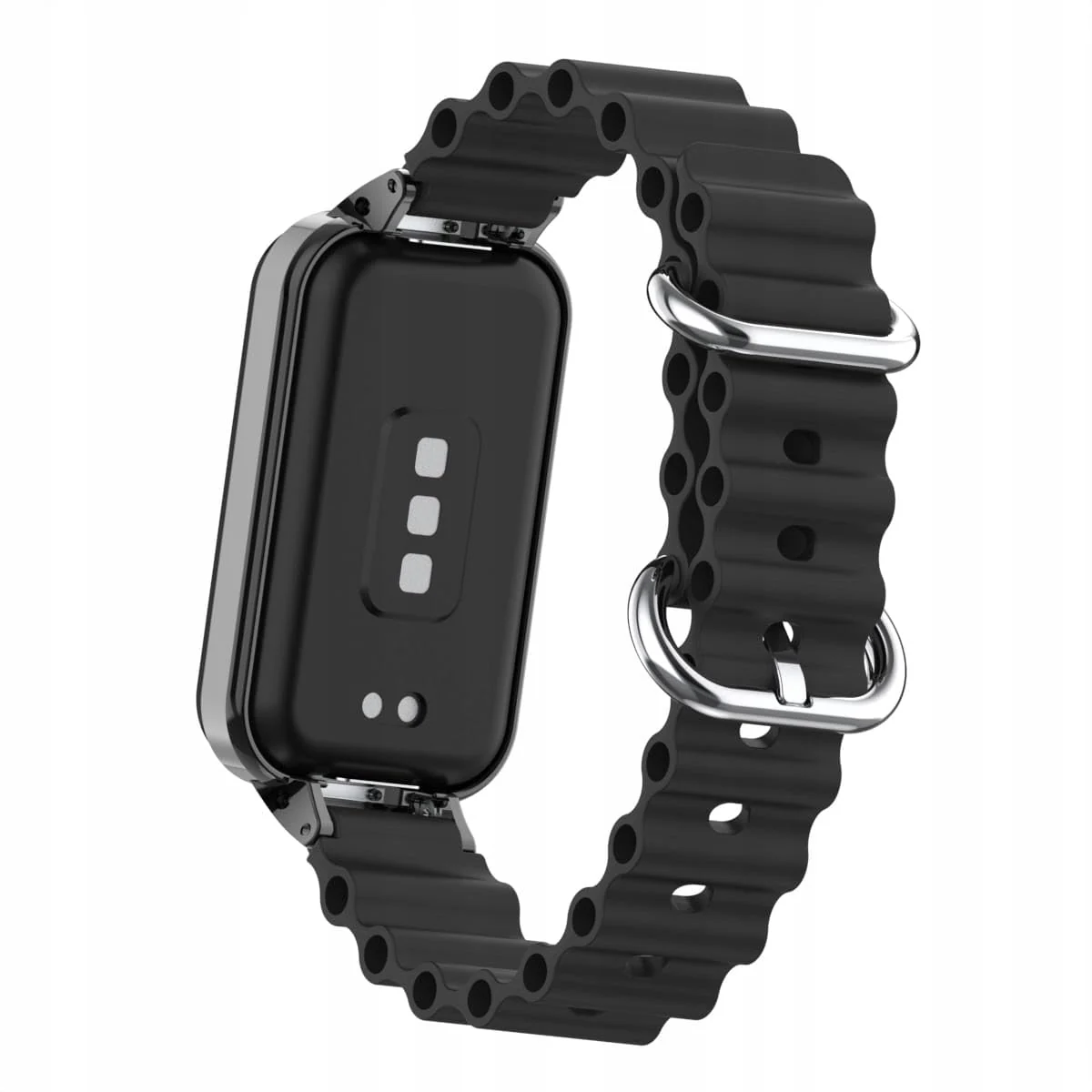 DL3 Mobilak Ocean Strap Compatible with Xiaomi Redmi Band 2/Smart Band 8 Active, Adjustable Silicone Band with Metal Buckle and Frame for Women and Men - Black