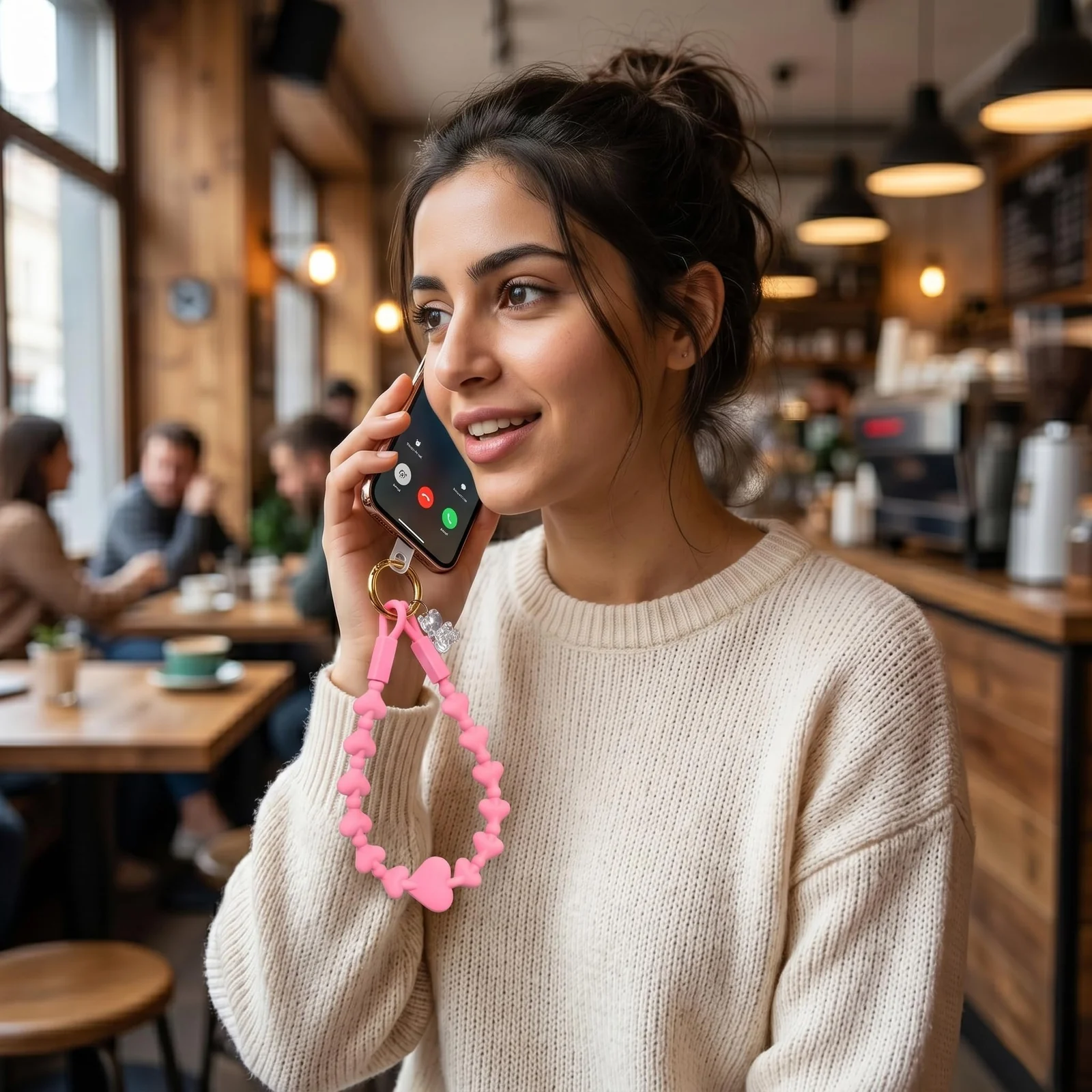 DL3 Mobilak Silicone Crystal Lanyard, 30cm Phone Wrist Strap Lanyard Keychain Office Wrist Strap with Clasp and Bear for Women Phone ID Card, Keys Strap - Yellow/Pink