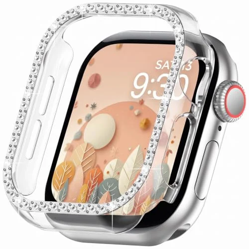 Dl3 Mobilak Bumper Diamond Case Compatible with Apple Watch Series 8 Series 7 45MM, Bling Crystal Diamonds PC Plastic Protector Case Cover Frame For Apple Watch Series 8/7 45MM (Clear)