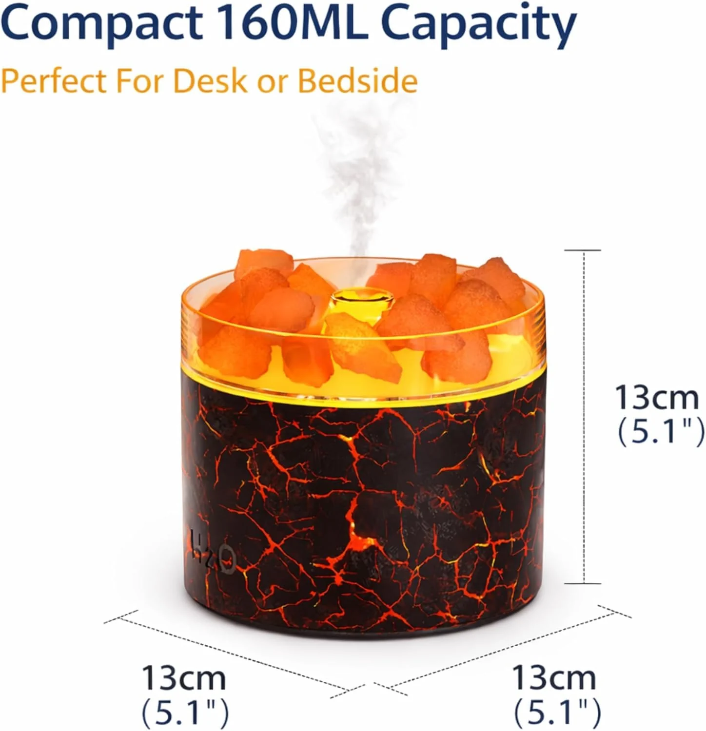 DL3 Mobilak 4-in-1 Ultrasonic Crystal Salt Stone Aromatherapy Diffuser & 160ML Humidifier - 7-Color LED Dreamy Flame Light, Auto Shut-Off - Crack Black