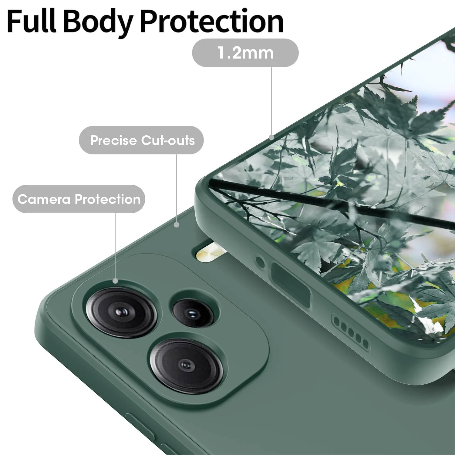 DL3 Mobilak Xiaomi Redmi Note 13 Pro+ Plus 5G Case, Soft Flexible Liquid Silicone Gel Rubber Bumper Cover, Full Body Shockproof Protective Phone Case - Green