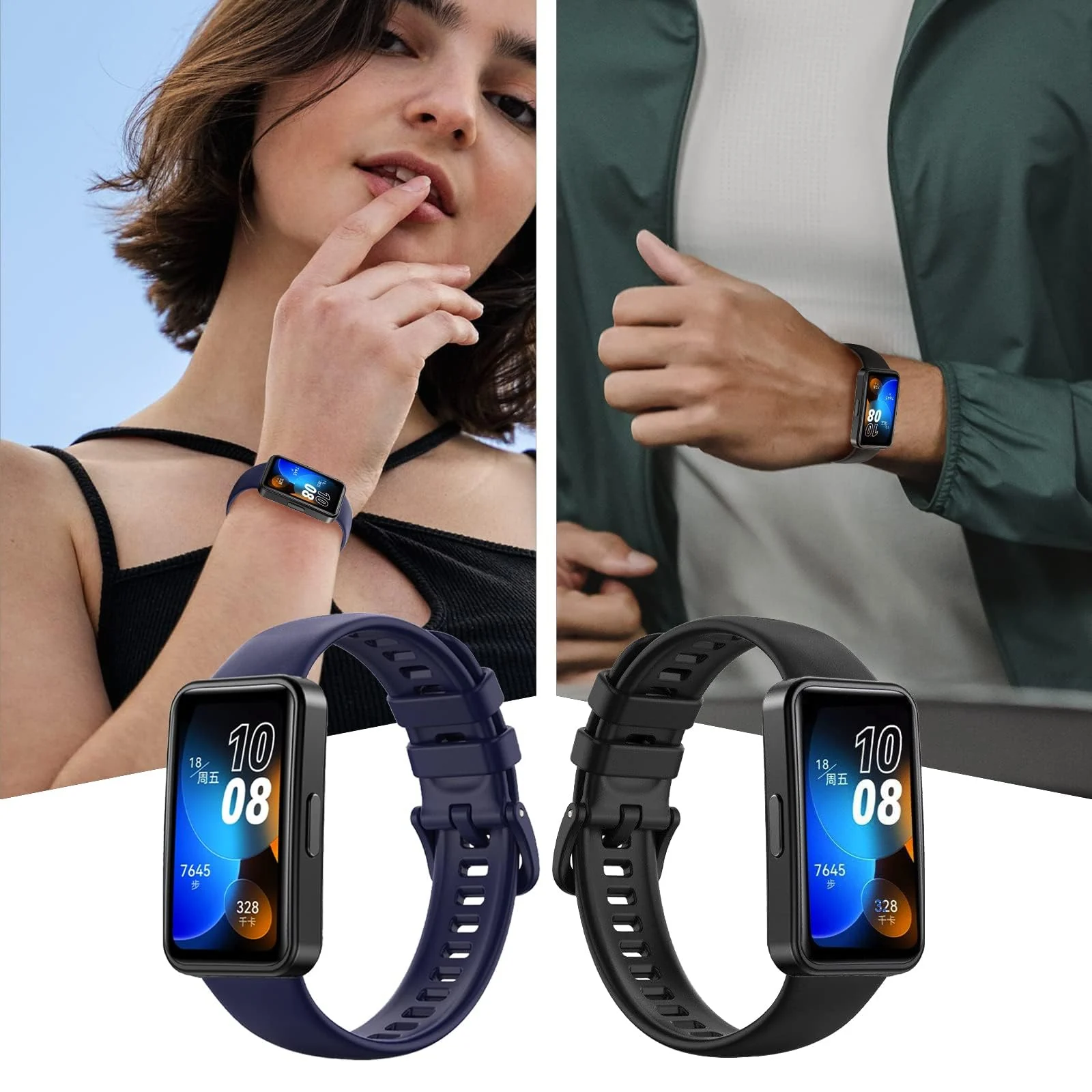 DL3 Mobilak Silicone Bracelet for Huawei Band 9/8, Soft Sport Replacement Strap, Adjustable Waterproof for Women/Men - Black