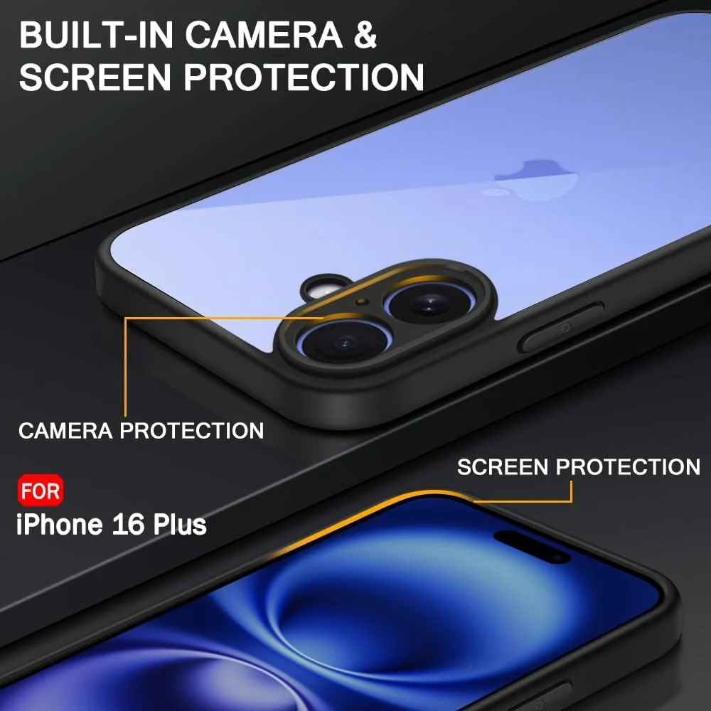 DL3 Mobilak Clear TPU Case for iPhone 16 + Plus 6.7-Inch, Camera protection, Shock-absorbing protection, Scratch-resistant surface - Gray