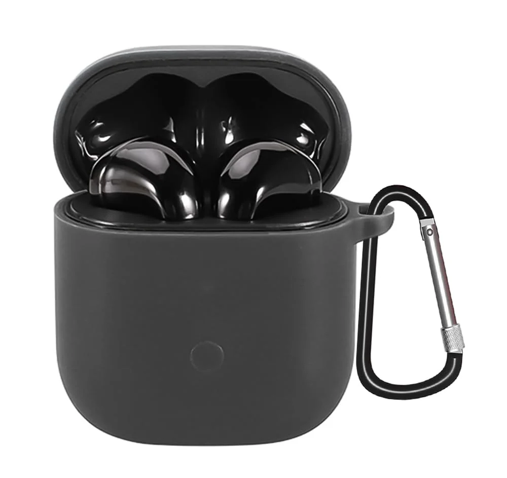 DL3 Mobilak Silicone Cover Case Compatible with realme Buds Air Portable Protective Case Cover With Keychain For realme Buds Air - Black