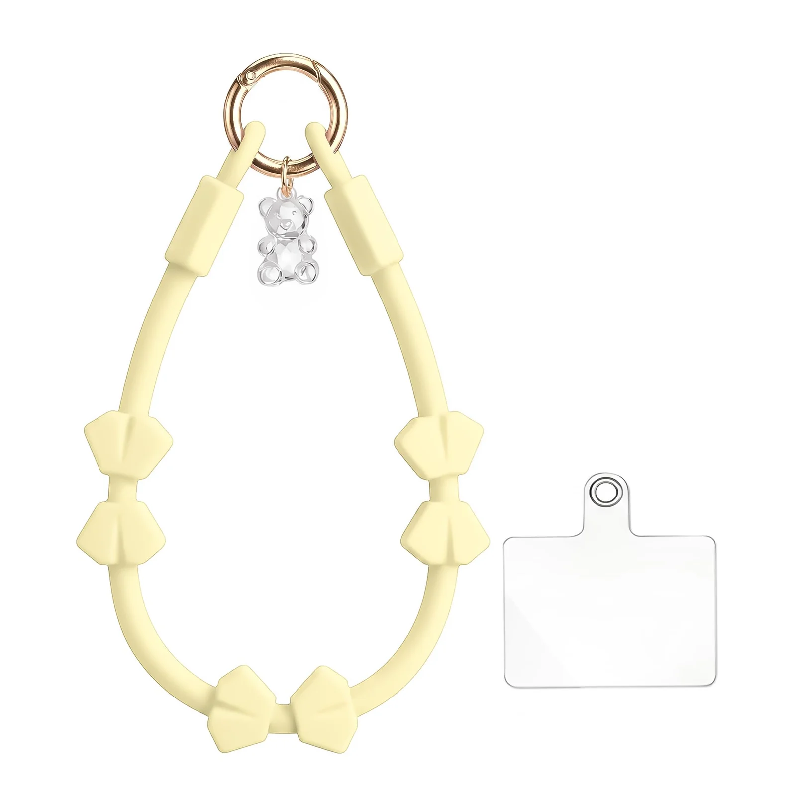 DL3 Mobilak Silicone Crystal Lanyard, 30cm Phone Wrist Strap Lanyard Keychain Office Wrist Strap with Clasp and Bear for Women Phone ID Card, Keys Strap - A-Yellow