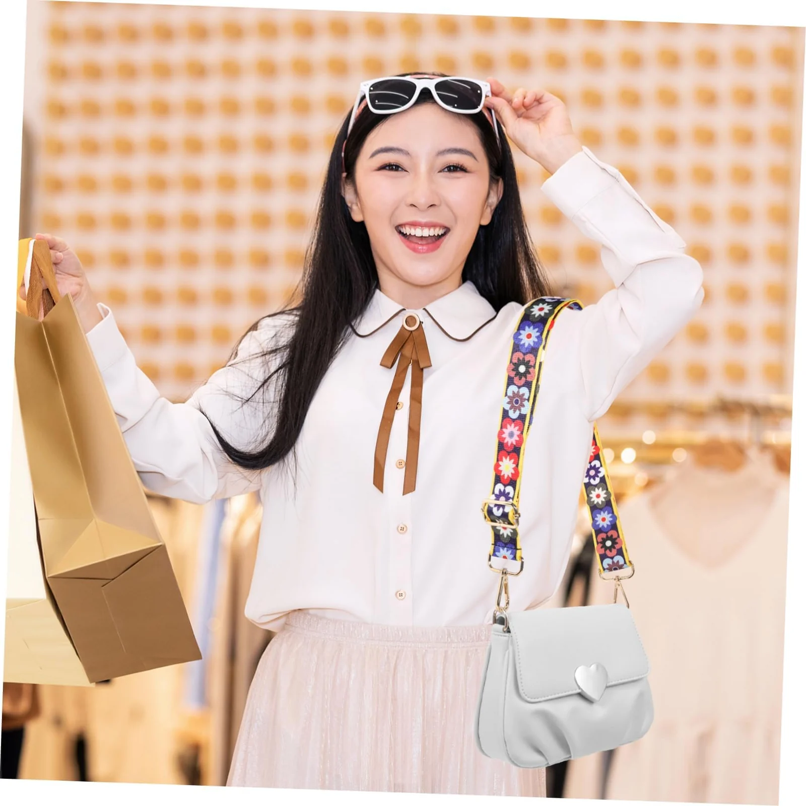 DL3 Mobilak Adjustable Wide Crossbody Bag Strap for Women, Replacement Shoulder Strap for Handbags, Totes & Purses with Elegant Embroidered Pattern and Metal Hooks - Blumen
