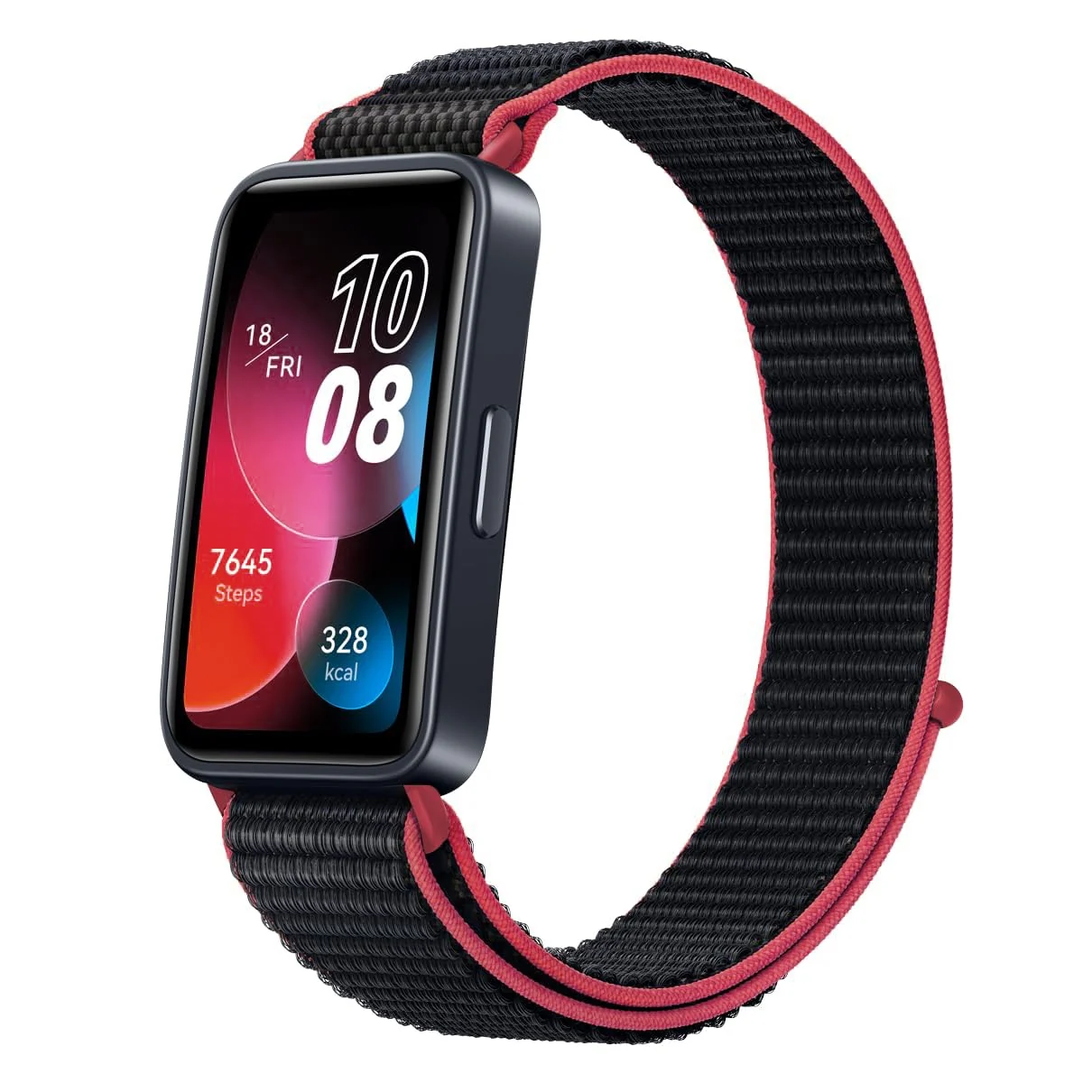 DL3 Mobilak Nylon Strap for Huawei Band 9 | Huawei Band 8 Watch Band, Men and Women Breathable Elastic Bracelet, Adjustable Straps Replacement Band Sport Watchband - Black Red