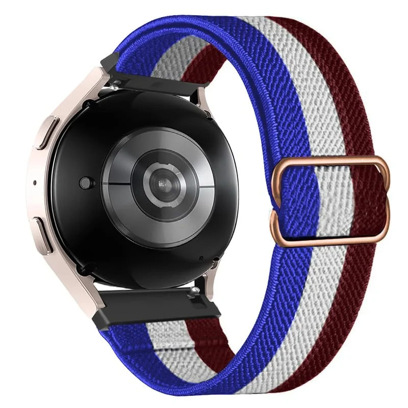 DL3 MOBILAK Strap Nylon Loop 20MM Band For Samsung Galaxy Watch 7/6/5/4 40mm 44mm/Watch 5 Pro 45mm/S2 classic/active 2 40mm 44mm/Amazfi GTS 2/2e/3/3 Pro/4/GTS 2 Mini/3 Mini/4 Mini - Blue White Red