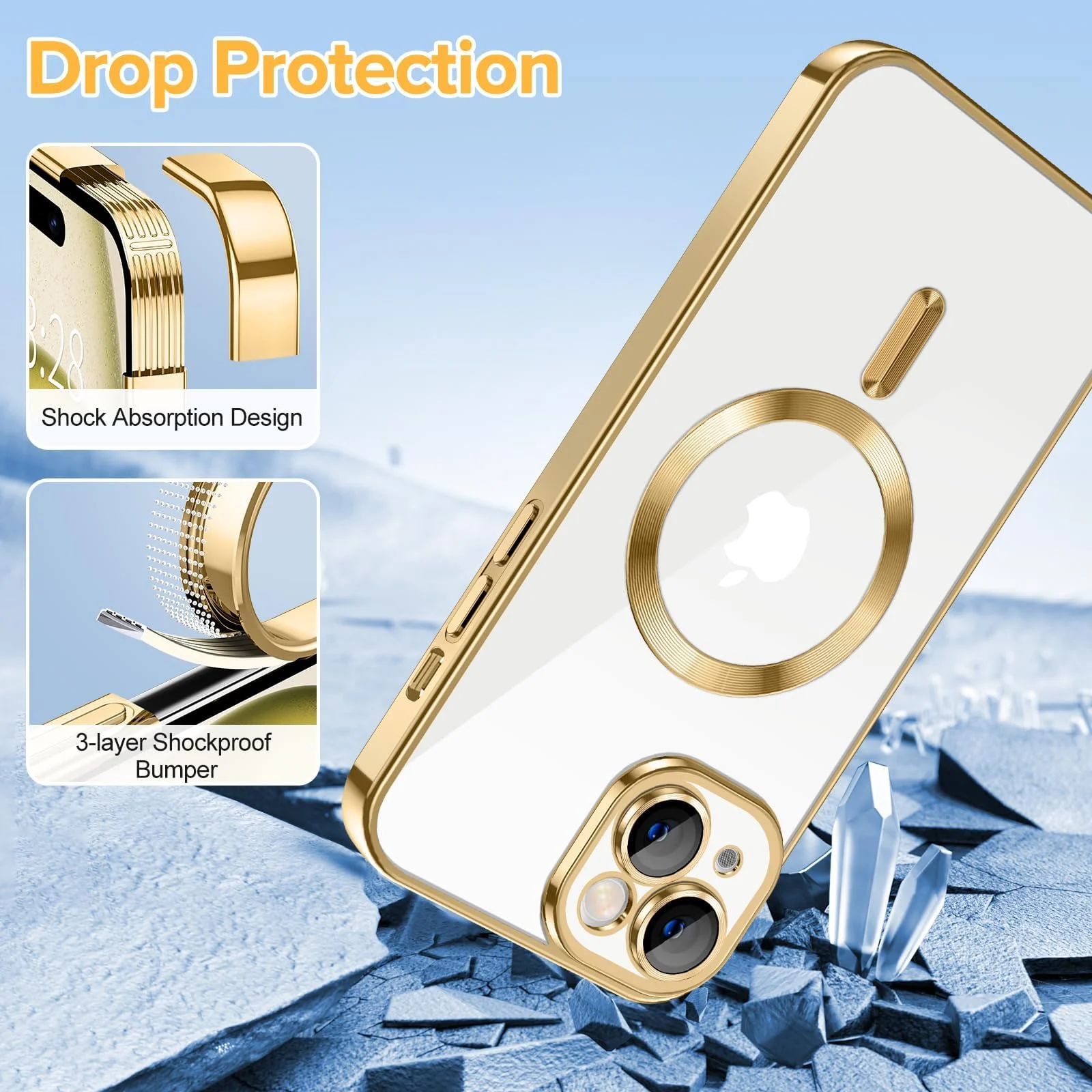 DL3 MOBILAK Electroplated Case for iPhone 15 Plus (6.7''), Camera Lens Full Protection, Compatible with MagSafe Wireless Charging, Shockproof Soft TPU Phone Cover - Gold