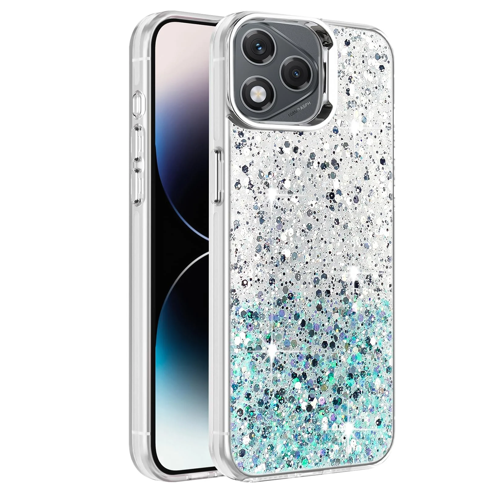 DL3 Mobilak Glitter Rhinestone Protective Case for Honor 400 Lite with Shockproof Design - White Green