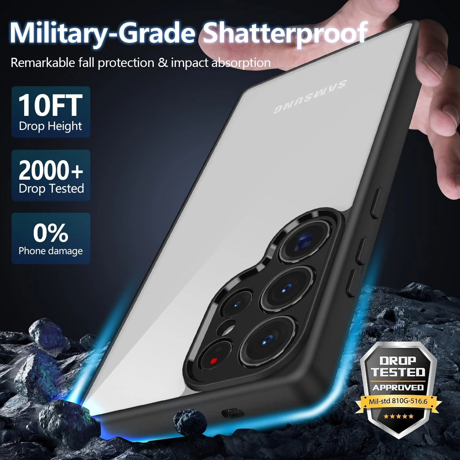 DL3 Mobilak Compatible with Samsung Galaxy S25 Ultra 5G Case Transparent, Military-Grade Shockproof Anti-Yellowing, Slim Protective Phone Case Full Bumper Cover With Camera Protective - Black