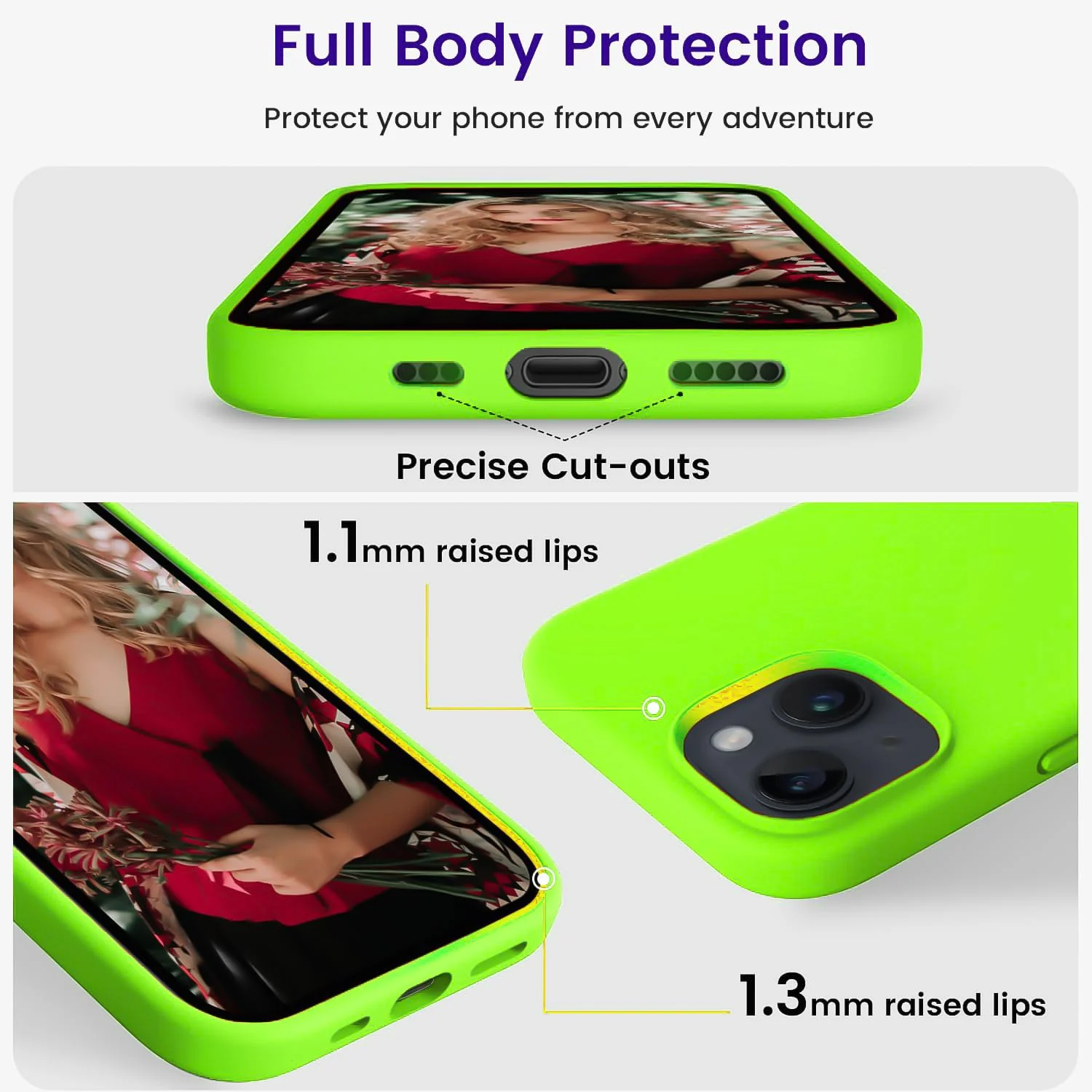 DL3 Mobilak Liquid Silicone Case for iPhone 15 Plus / iPhone 14 Plus, Supports wireless charging, Shock-absorbing protection, Scratch-resistant surface - Neon Green