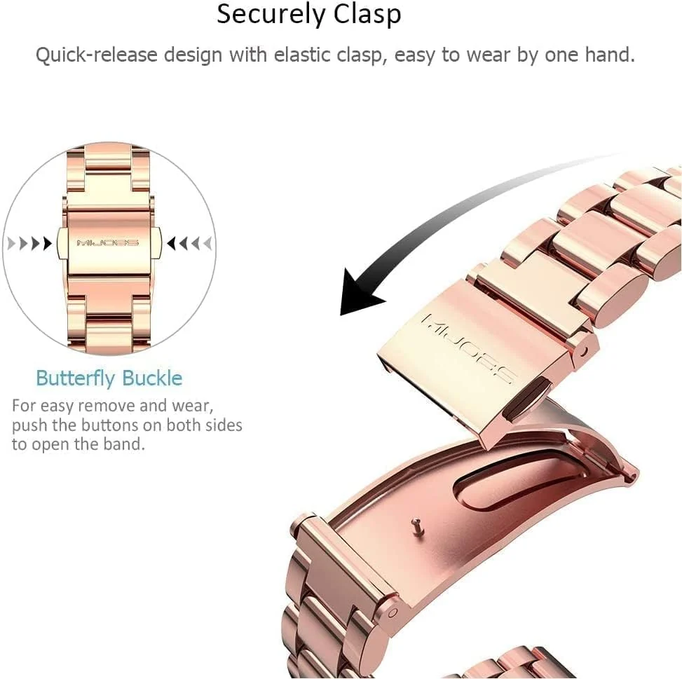DL3 Mobilak Compatible For Xiaomi Mi Band 7 Strap, Metal Bracelet MiBand 7 Waterproof Stainless Steel Wrist Strap Accessory Band Strap for Xiaomi Mi Smart Band 7 - pink