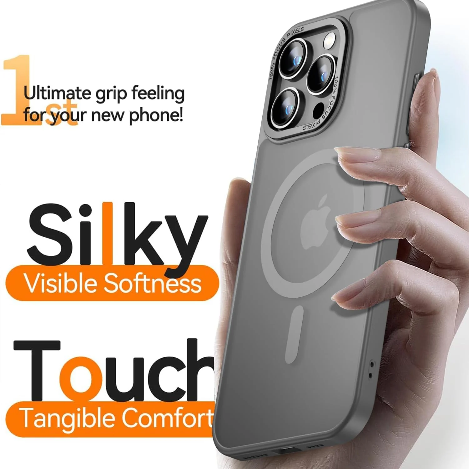 DL3 Mobilak Translucent Matte Case for iPhone 14 Pro Max 6.7-inch, Compatible with MagSafe accessories, Supports wireless charging, Built-in magnetic car-mount support - Gray