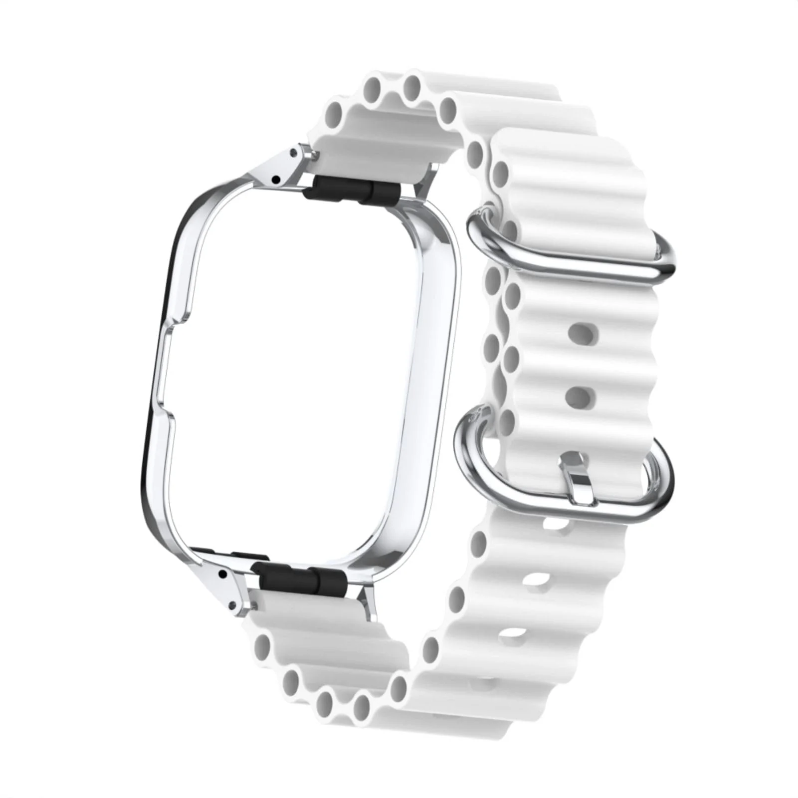 DL3 Mobilak Ocean Strap Compatible with Xiaomi Redmi Watch 2 Lite/Poco Watch/Horloge 2, Adjustable Silicone Strap with Metal Buckle, Band With Frame Metal Women Men Replacement Strap - White