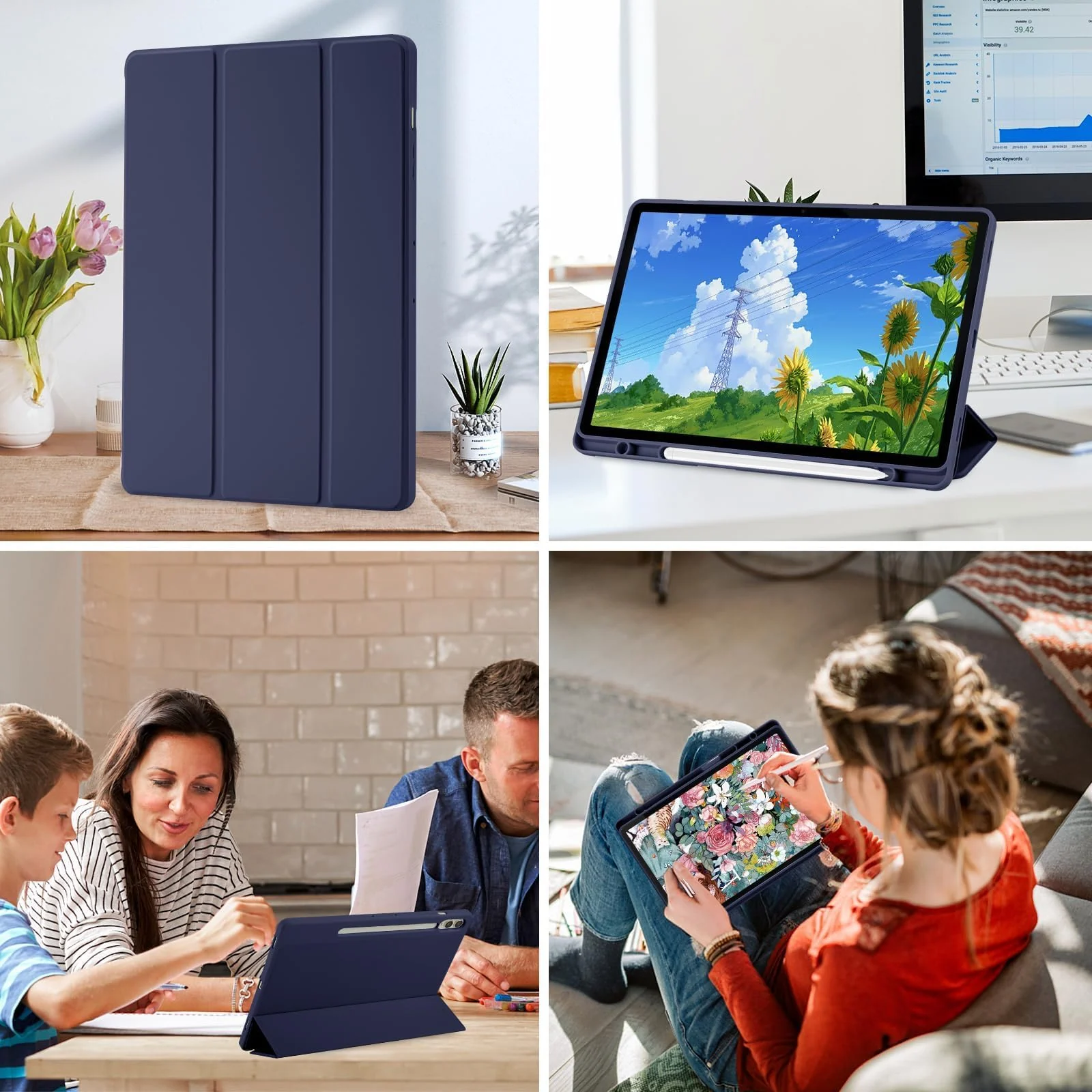 DL3 Mobilak Honor Pad X8a Case 11 inch 2024 Tablet Cover Case with Pencil Holder, Soft TPU Back Trifold Stand Protective Smart Cover Flip, Auto Wake&Sleep - Blue