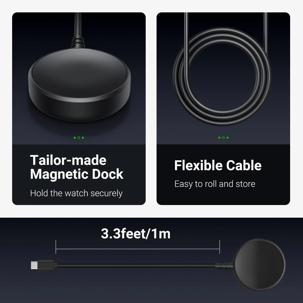 DL3 Mobilak Charger Compatible with Samsung Galaxy Watch 7/Ultra/FE/6/6 Classic/5/5 Pro/4/4 Classic/3/Active 2/Active, Magnetic Charging Dock with 1M USB-C Charging Cable - USB-C