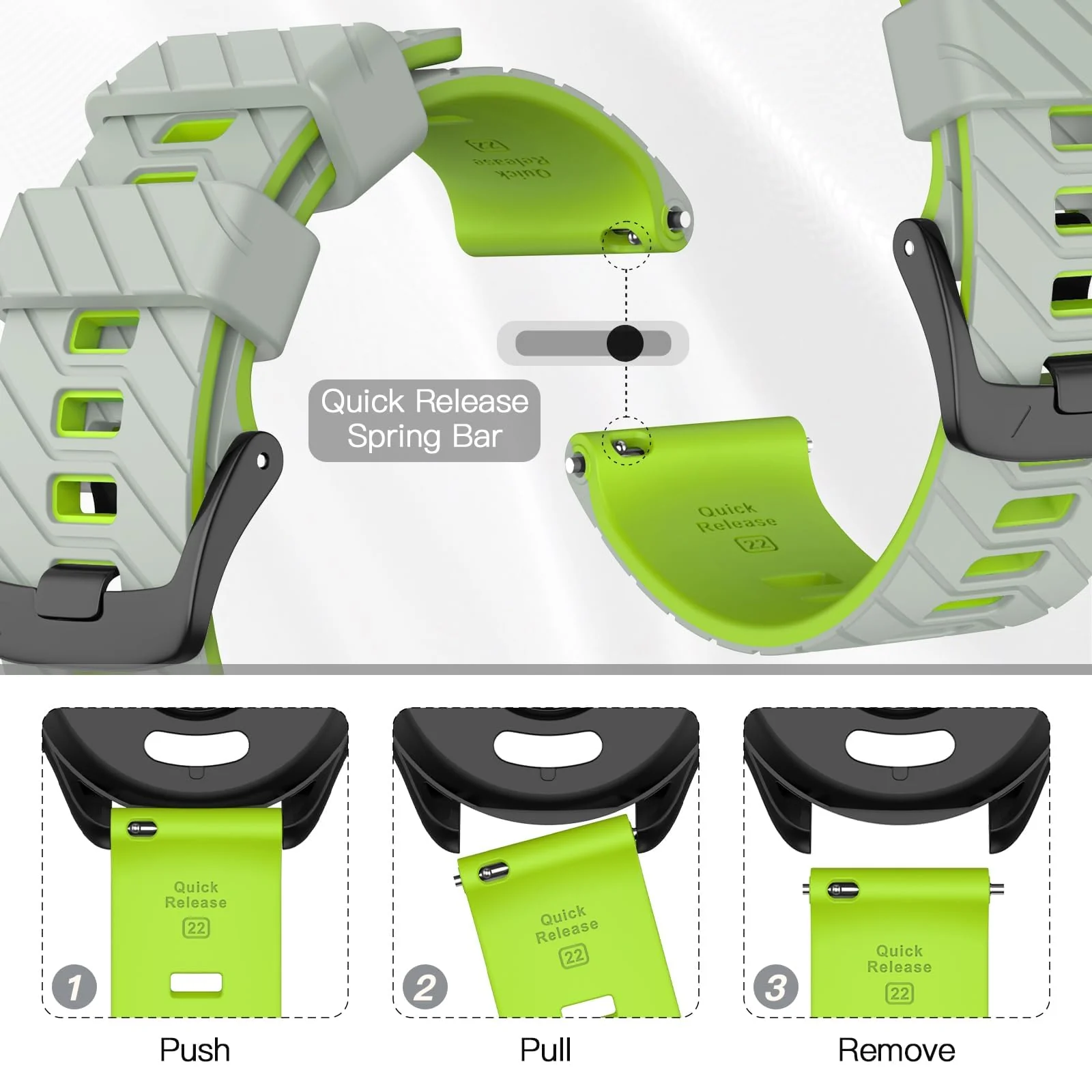 DL3 Mobilak Silicone Sport Band 22MM Strap For Xiaomi Redmi Watch 5 Active/5 Lite/Samsung Galaxy Watch 3 45mm/Watch 46mm/Gear S3/Huawei watch GT5 GT4 GT3 GT2 GT 46MM/GT2E/GT3 Pro/GT 5 Pro - Misty Grey/Lime
