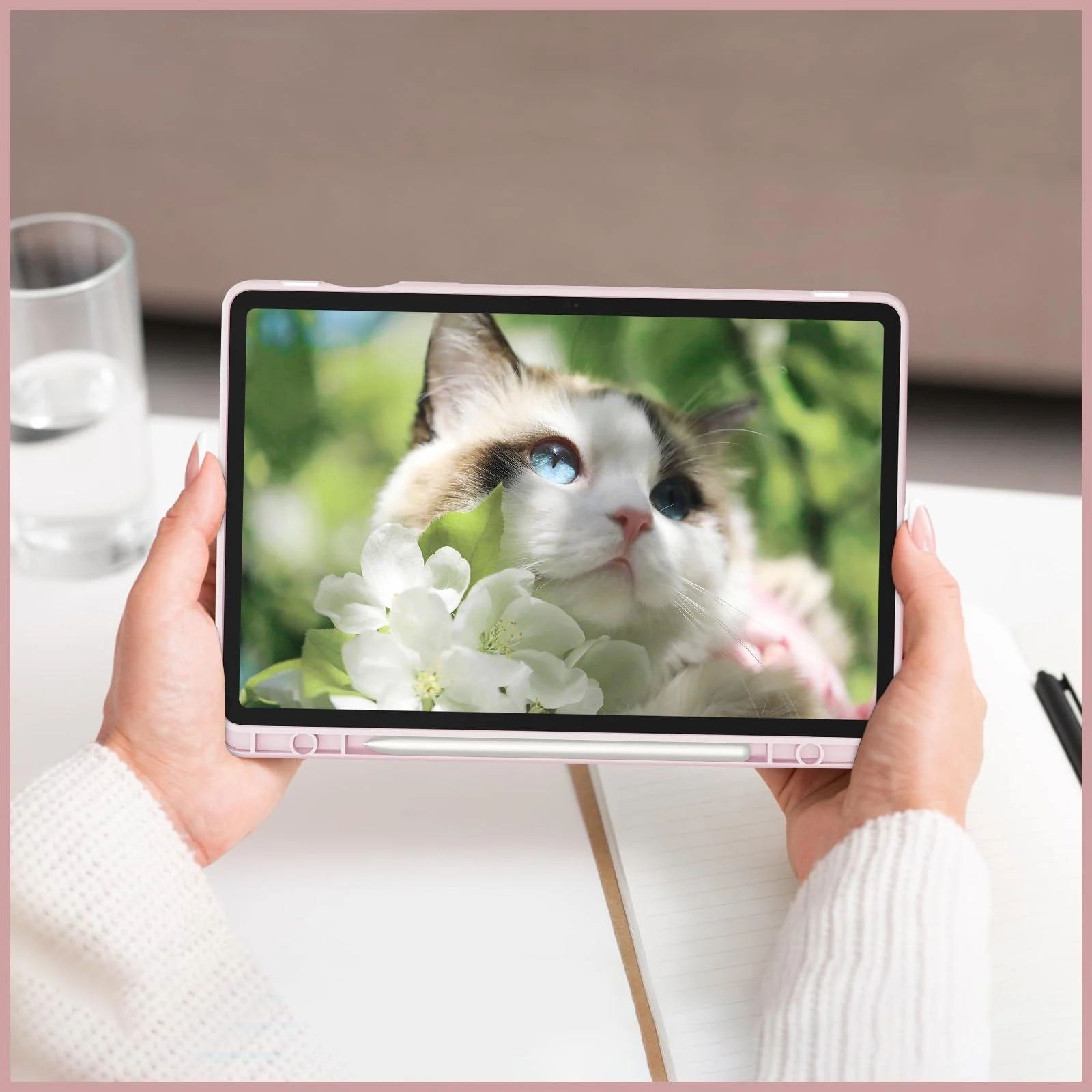 DL3 Mobilak Hybrid Slim Case for Samsung Galaxy Tab S9 FE 5G 10.9 Inch/Galaxy Tab S9 11 Inch 2023 with S Pen Holder, Shockproof Cover with Clear Transparent Back Shell, Auto Wake/Sleep - Pink