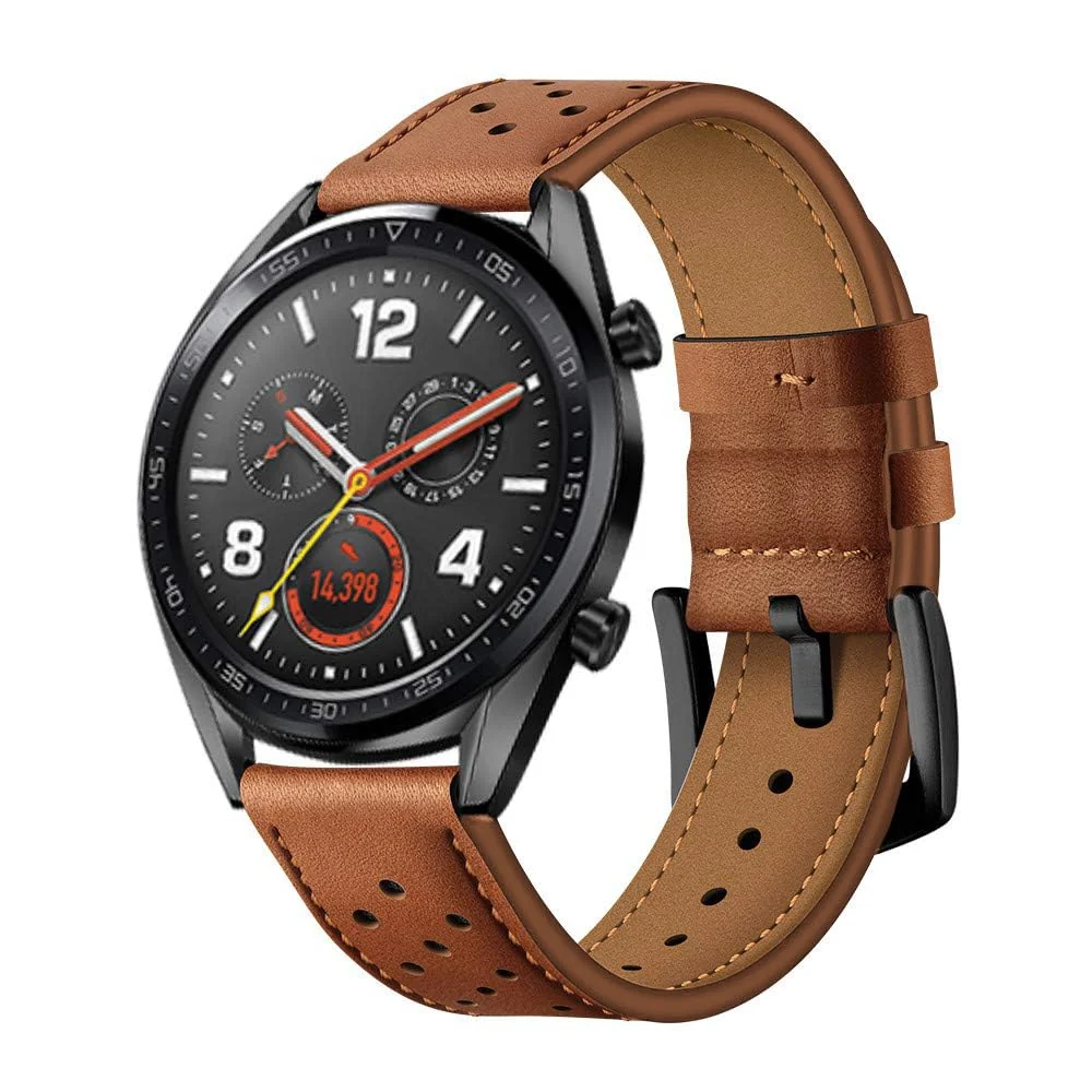 DL3 Mobilak Strap Leather 22MM Band For Samsung Galaxy Watch 3 45mm/Watch 46mm/Gear S3/Huawei watch GT5 GT4 GT3 46MM/Watch 4/3/GT2E/GT2 Pro/GT 3 Pro/GT5 Pro/GT GT2 46MM/Amazfit GTR 4/3/3 Pro/2/2e - Black