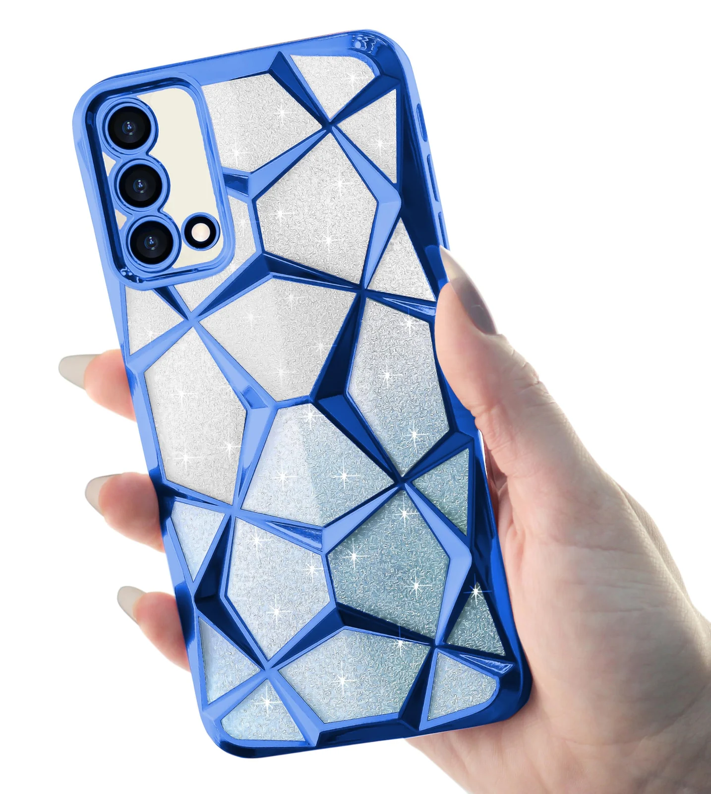 DL3 Mobilak Compatible with OPPO A74 4G / A95 4G Case Plating Bling Gradient Glitter Clear Cover Soft TPU Silicone Cute Camera Protection Shockproof Back for Women Girls Case - Blue