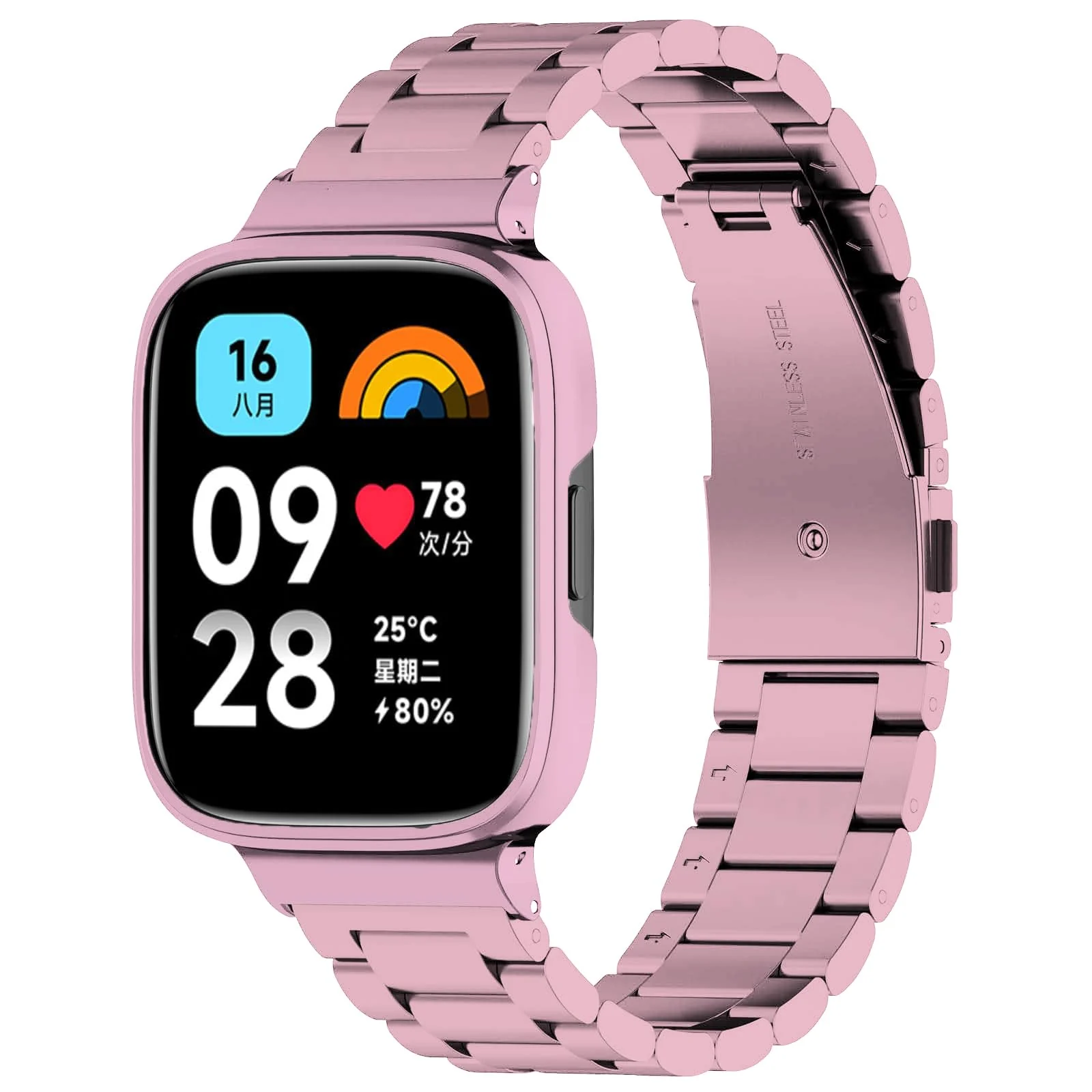 Dl3 Mobilak Compatible with Xiaomi Redmi Watch 3 Band With Case, Metal Stainless Steel Bands Adjustable Wristbands Smartwatch Accessories for Redmi Watch3 Strap With Cover for Women Men (Black)