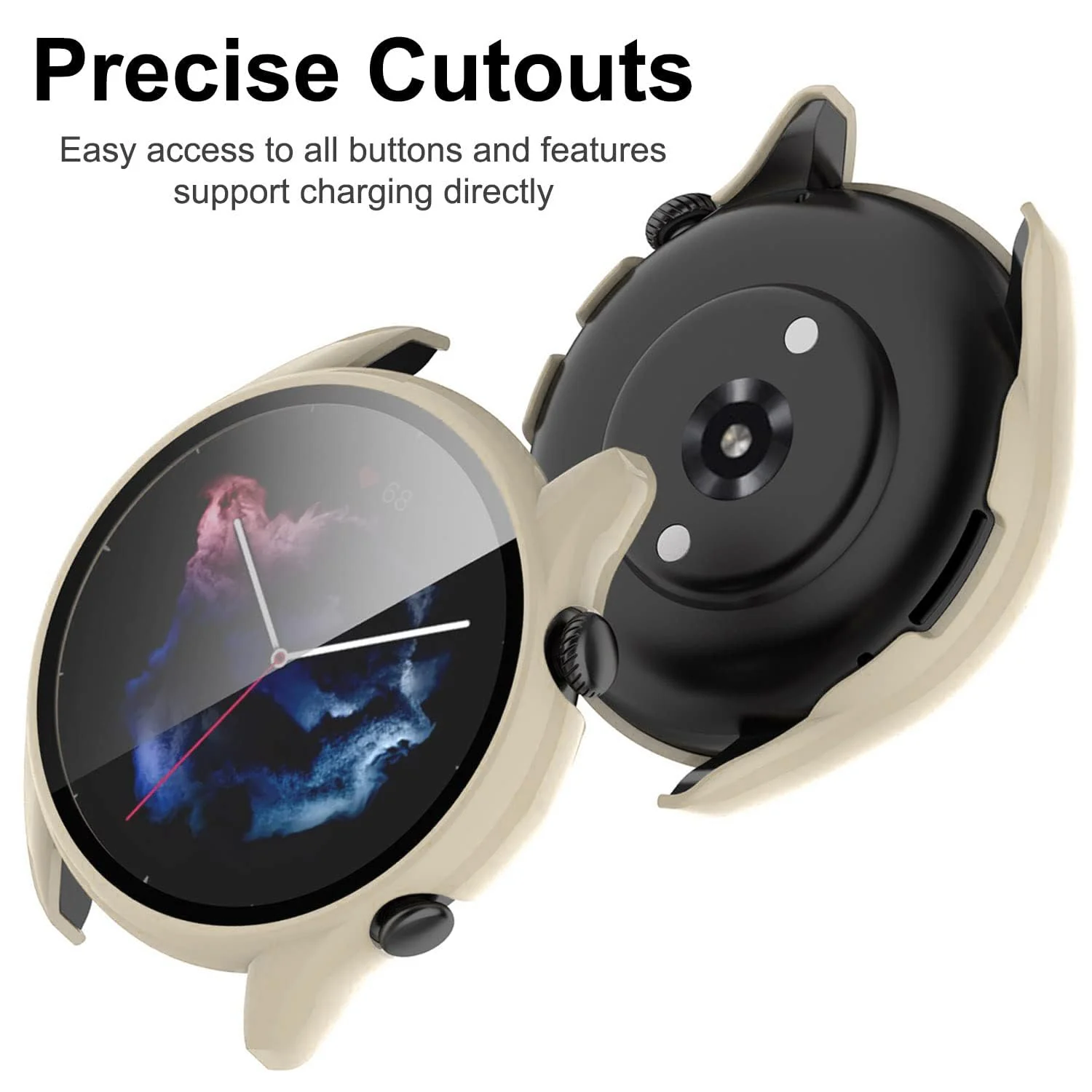 DL3 Mobilak Protective Case Compatible with Amazfit GTR 2 / GTR 2e 9H Hardness PC Case Bumper Full Slim Protective Cover with Tempered Glass For Amazfit GTR2 / GTR 2e - Ivory White