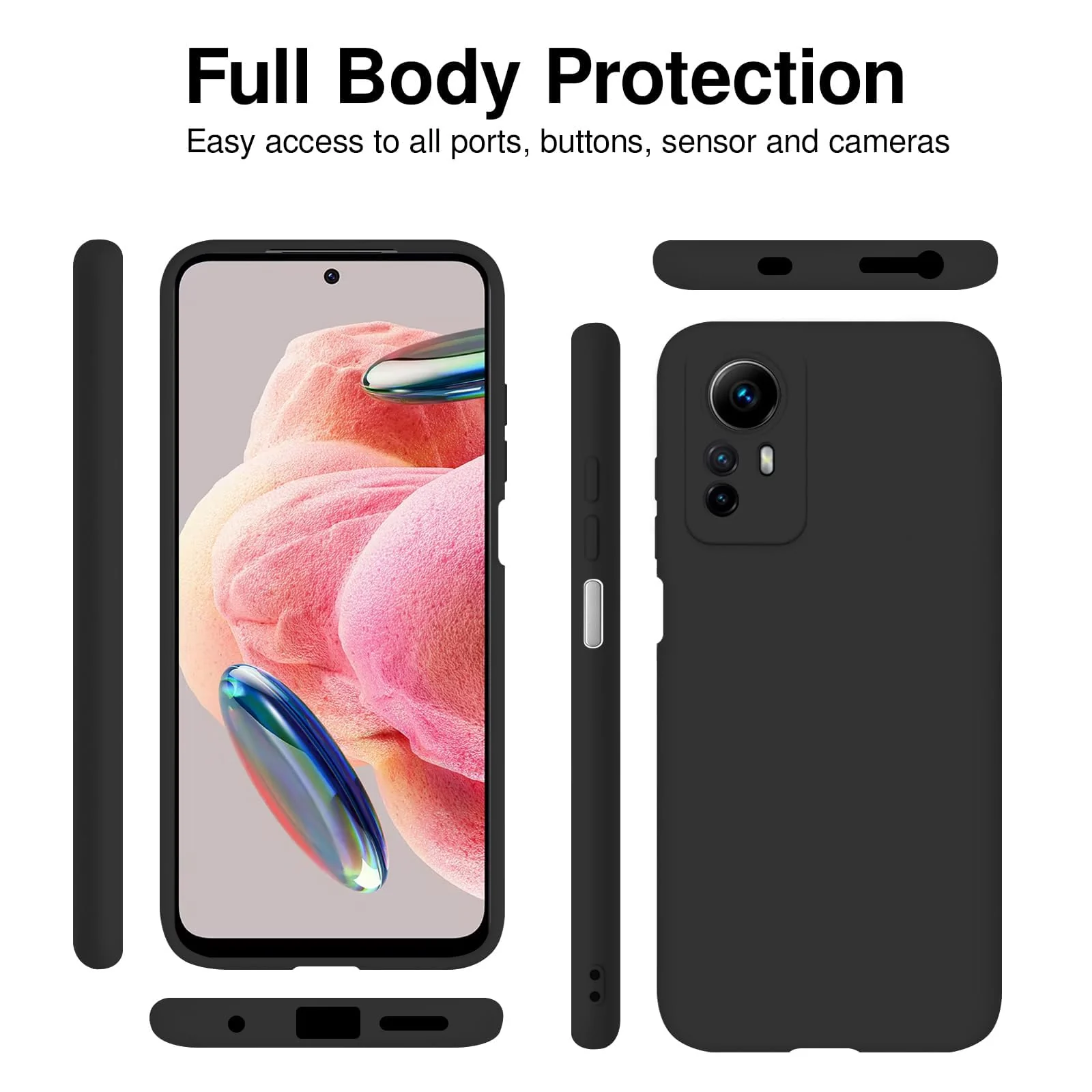 DL3 Mobilak Xiaomi Redmi Note 12S Case, Soft Flexible Liquid Silicone Gel Rubber Bumper Cover, Full Body Shockproof Protective Phone Case - Black