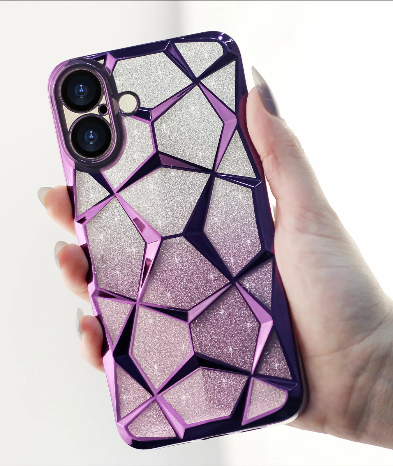 DL3 Mobilak Compatible with iPhone 16+ Plus 6.7-Inch Case Plating Bling Gradient Glitter Clear Cover Soft TPU Silicone Cute Camera Protection Shockproof Back for Women Girls Case - Purple