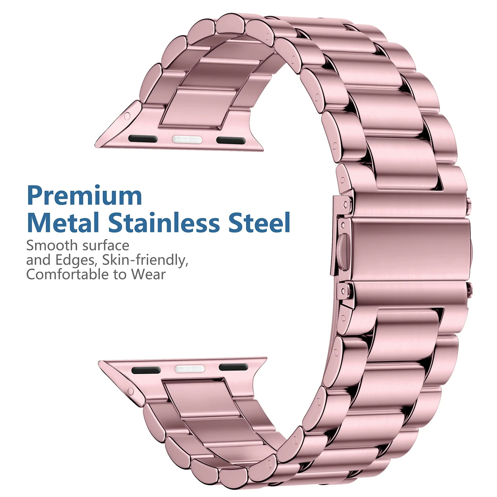 DL3 Mobilak Stainless Steel Band with Case Compatible with Apple Watch Band 45mm Series 9/8/7, Men Woman Business Strap with Protective Bumper Cover for iWatch Series 7/8/9 45mm - Pink